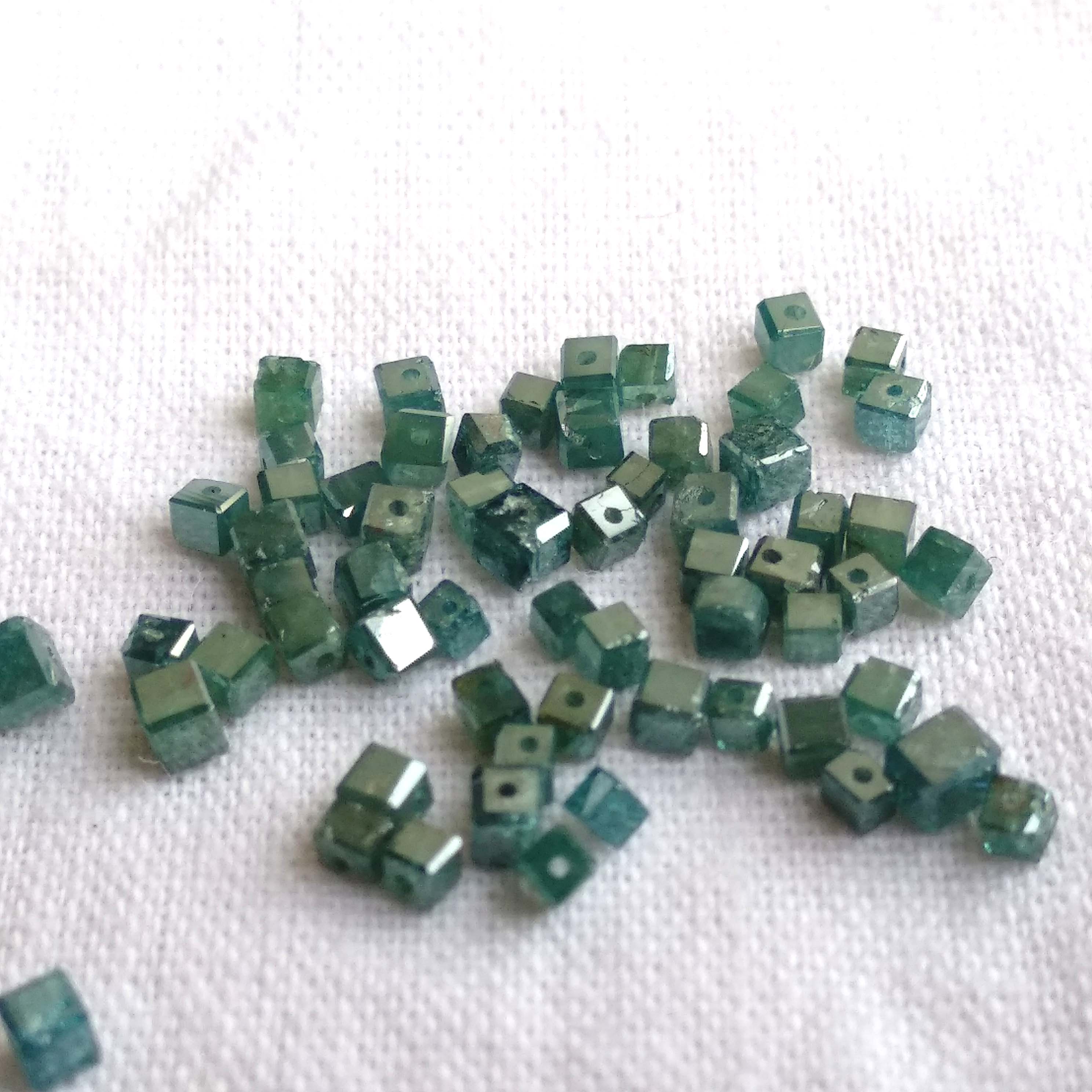 1.02 Ct Lot 1.50 to 2.00 MM Natural Blue Polished Cube Loose Diamonds Beads wt Drilled Hole for Necklace