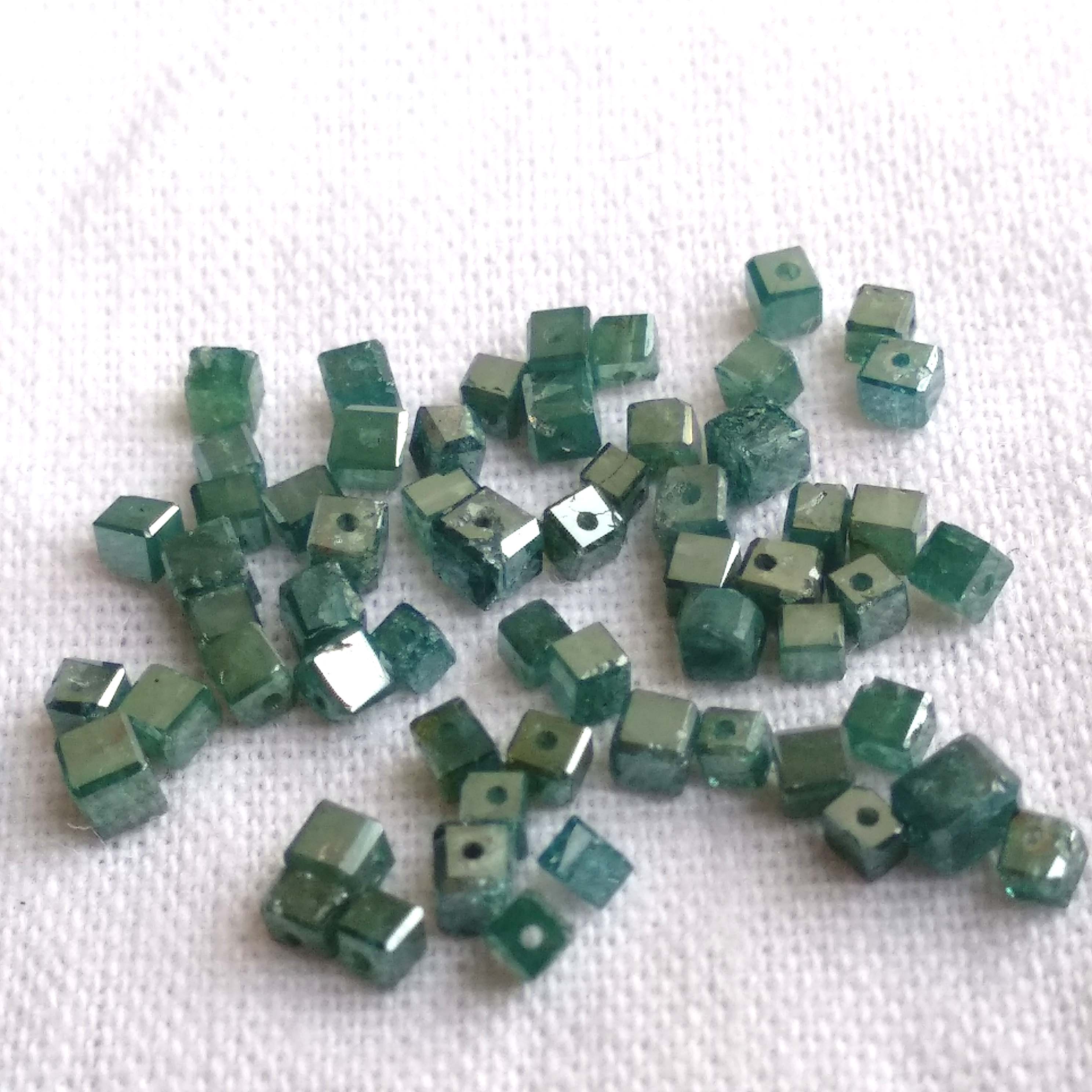 1.02 Ct Lot 1.50 to 2.00 MM Natural Blue Polished Cube Loose Diamonds Beads wt Drilled Hole for Necklace