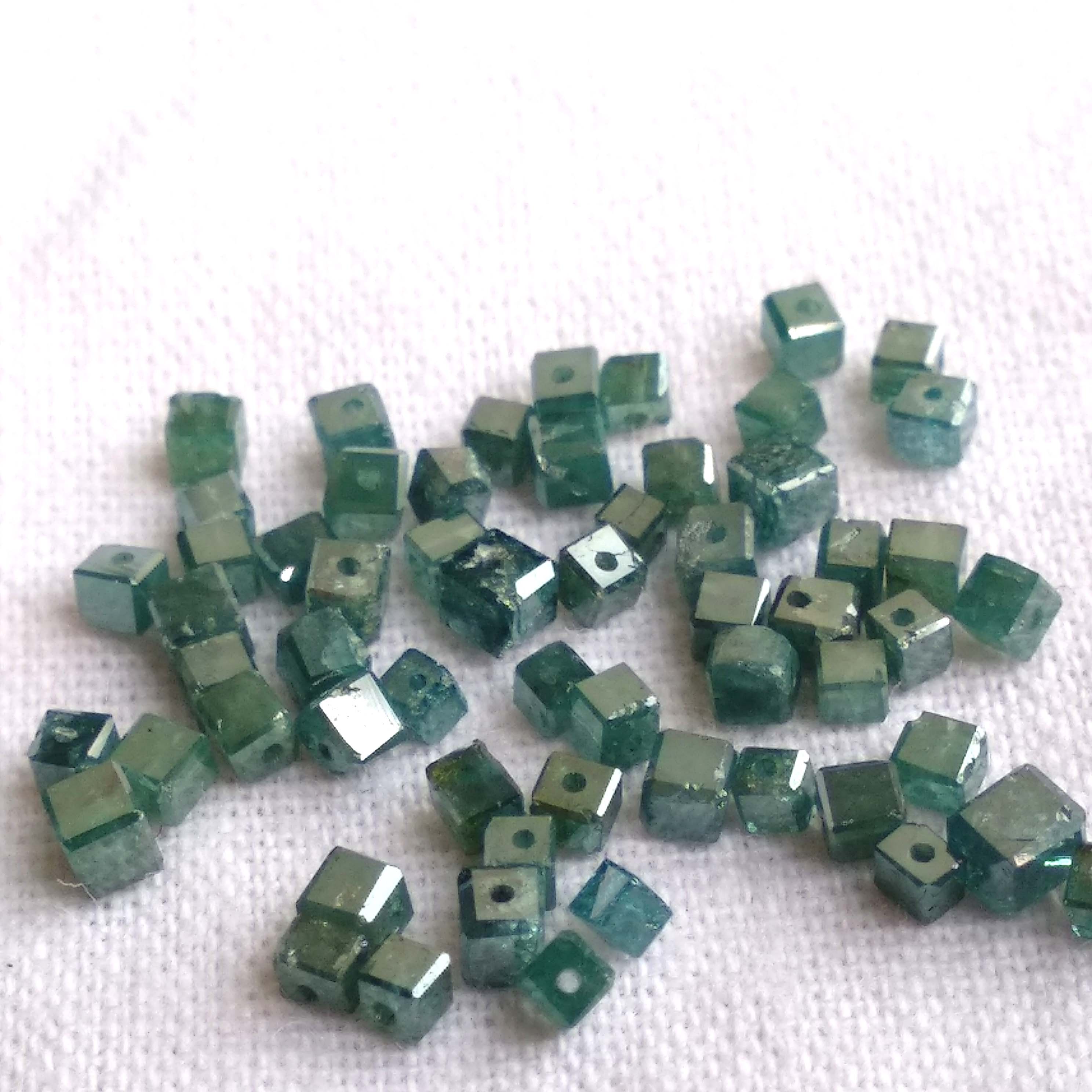 1.02 Ct Lot 1.50 to 2.00 MM Natural Blue Polished Cube Loose Diamonds Beads wt Drilled Hole for Necklace