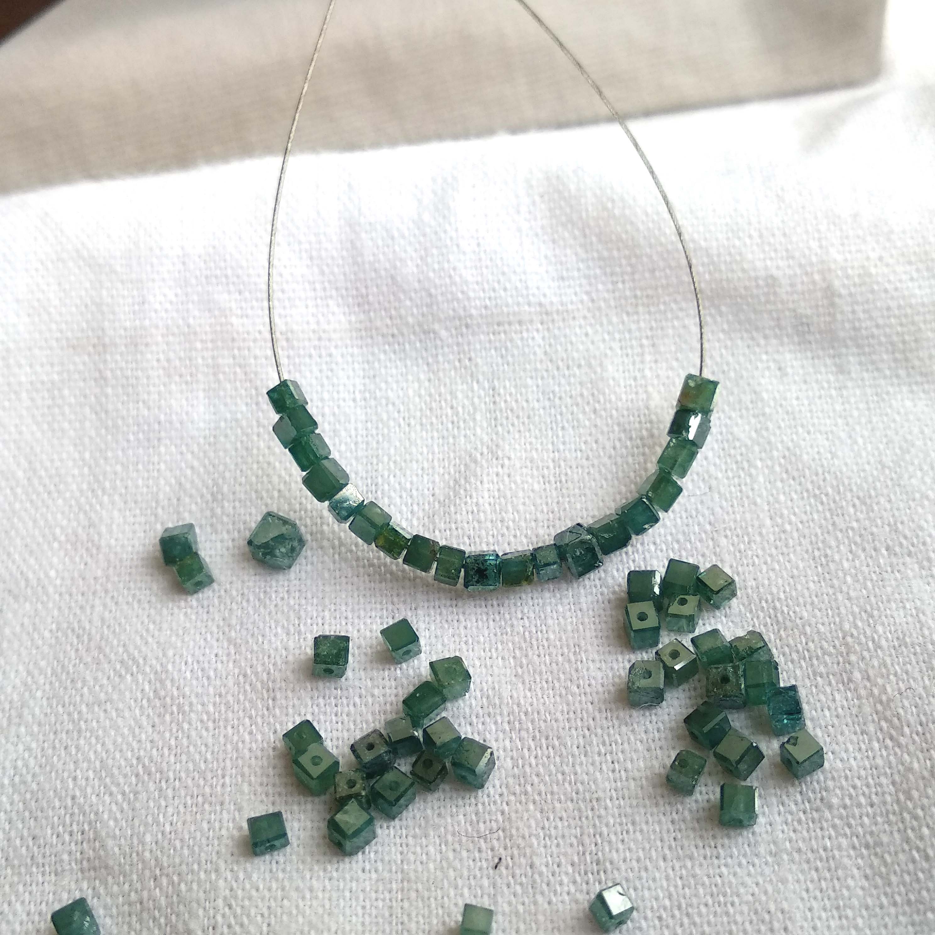 1.02 Ct Lot 1.50 to 2.00 MM Natural Blue Polished Cube Loose Diamonds Beads wt Drilled Hole for Necklace