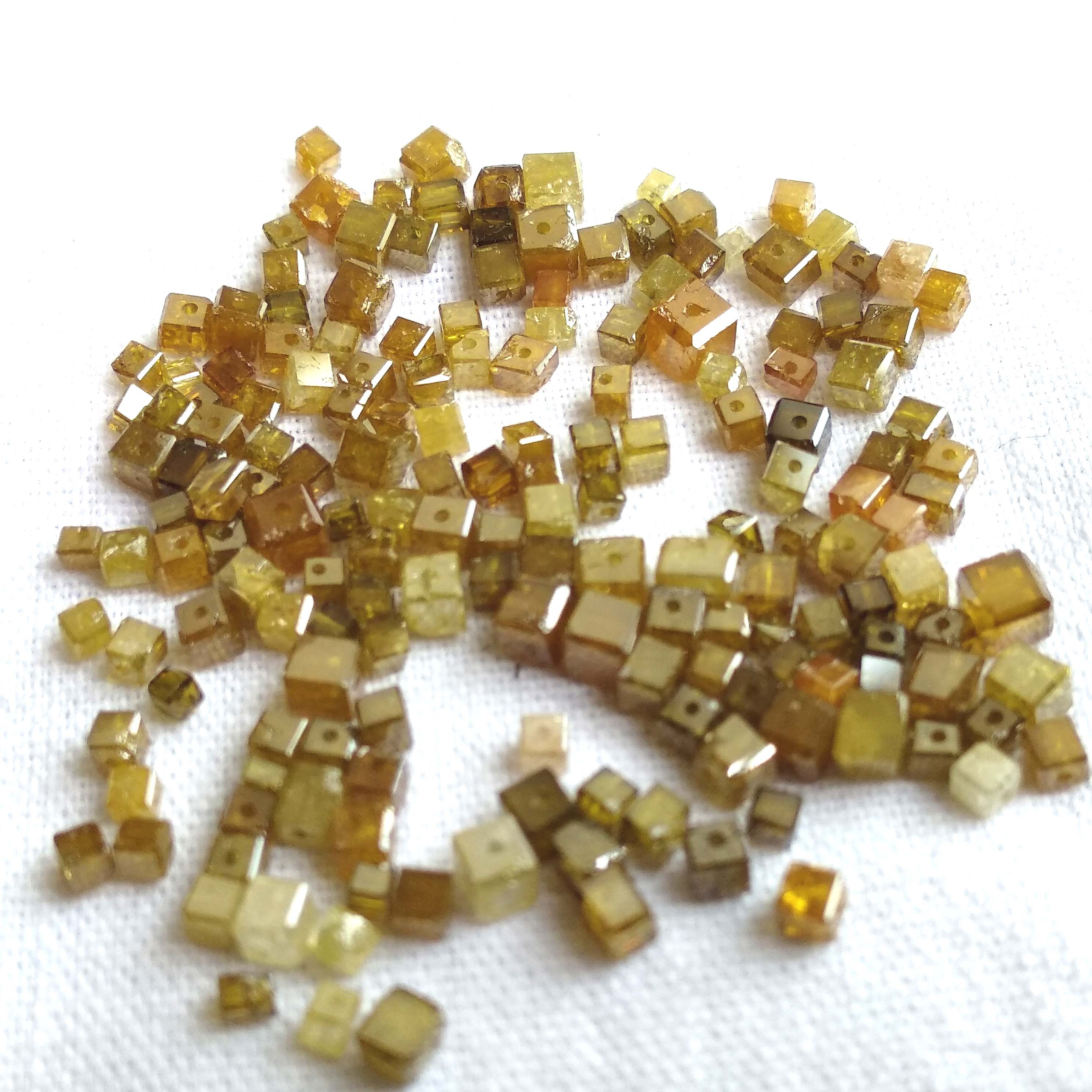 2.00 Ct 1.50-2.00 MM Size Natural Dark Yellow Color Polished Cube Loose Diamonds Beads wt Drilled Hole