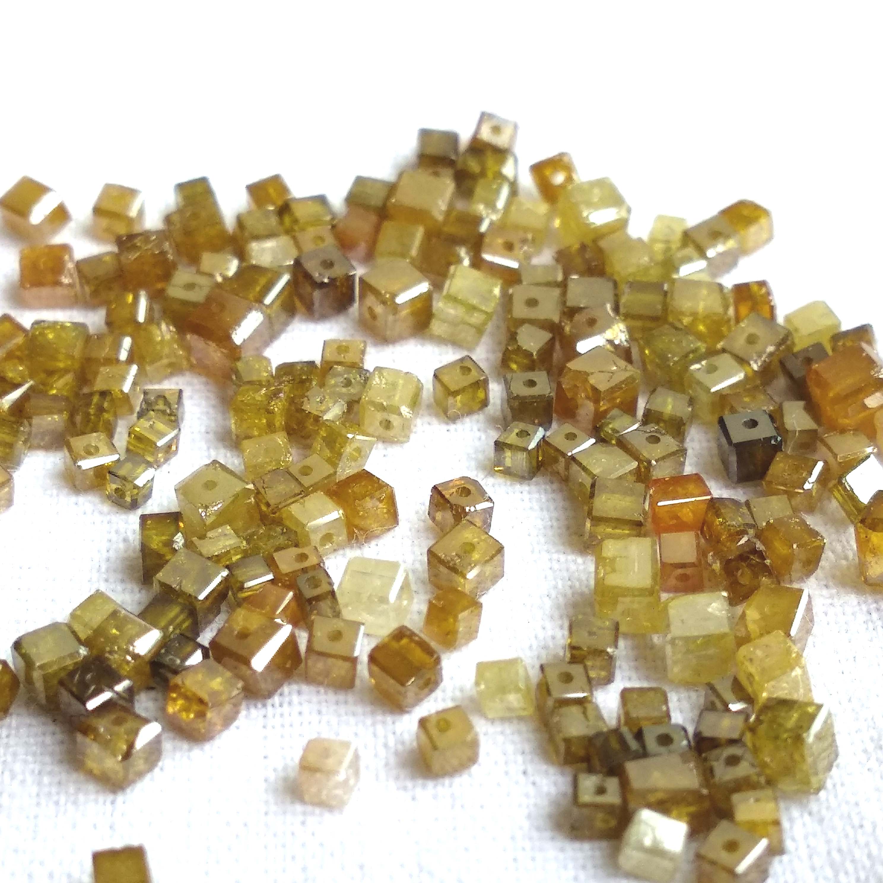 1.00 Ct Lot 1.50-2.00 MM Natural Dark Yellow Color Polished Cube Loose Diamonds Beads wt Drilled Hole