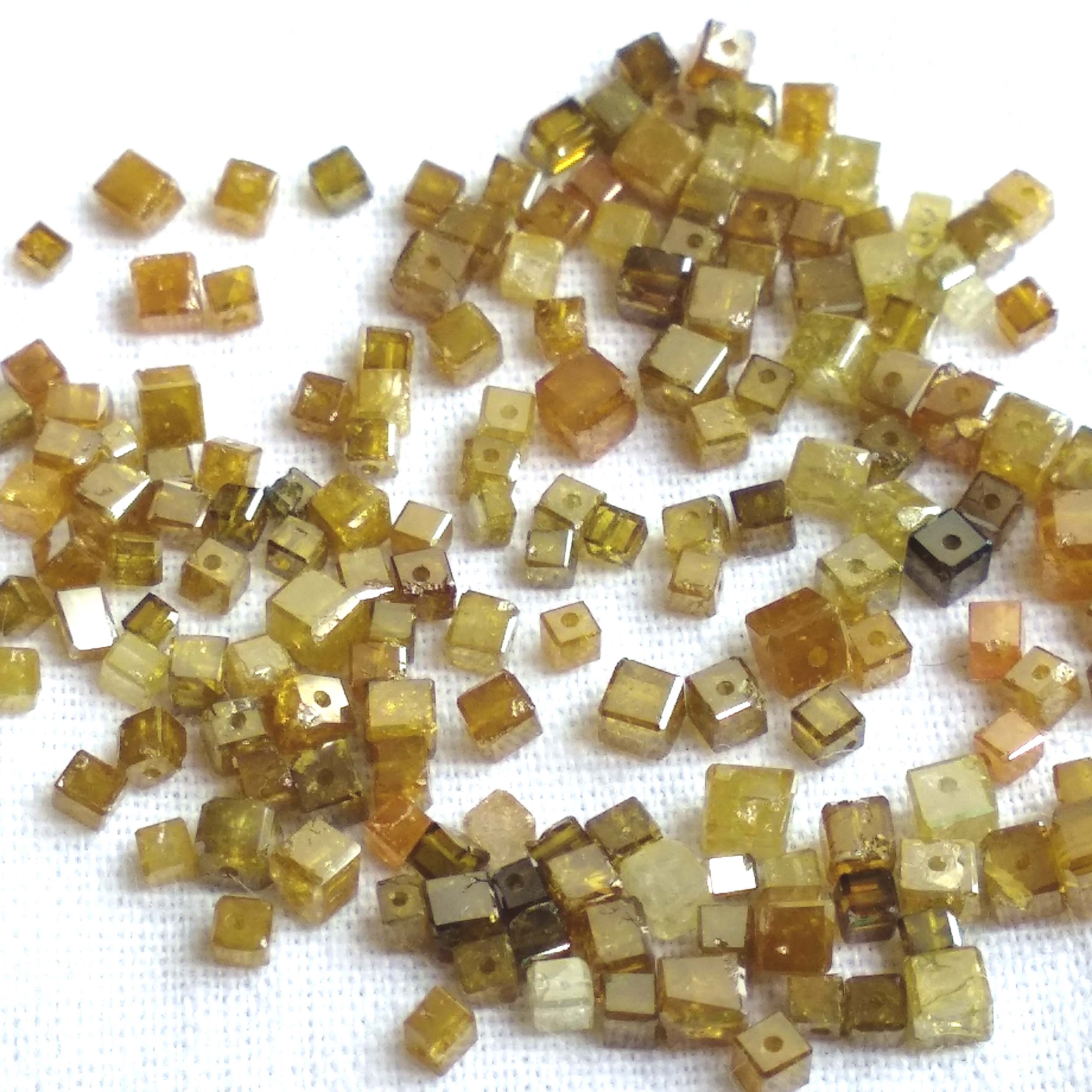 1.00 Ct Lot 1.50-2.00 MM Natural Dark Yellow Color Polished Cube Loose Diamonds Beads wt Drilled Hole
