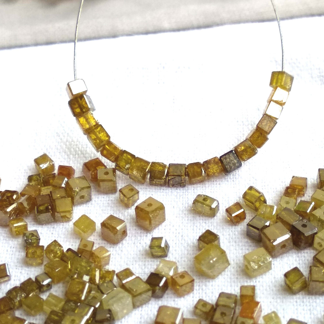 1.00 Ct Lot 1.50-2.00 MM Natural Dark Yellow Color Polished Cube Loose Diamonds Beads wt Drilled Hole