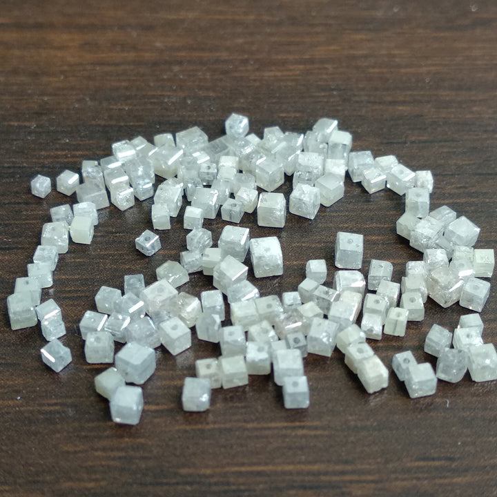 1.00 Ct 1.50-2.00 MM Natural Gray Color Polished Cube Loose Diamonds Beads with Drilled Hole
