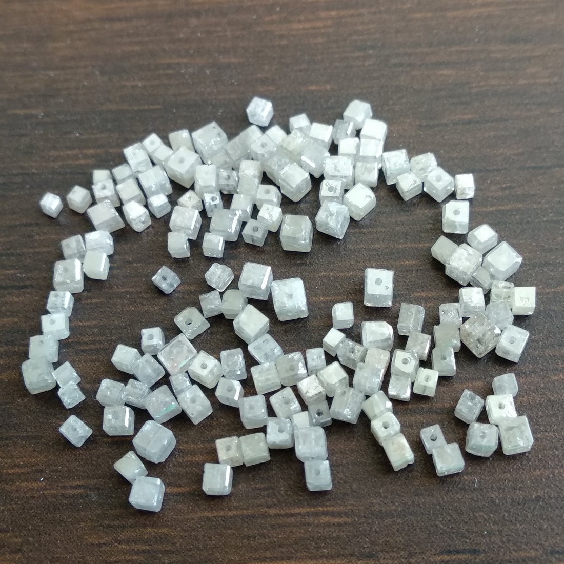 Natural Grey Color Polished Cube Loose Diamonds Beads wt Drilled Hole 1.50 to 2.00 MM Size 5.00 Carat Lot