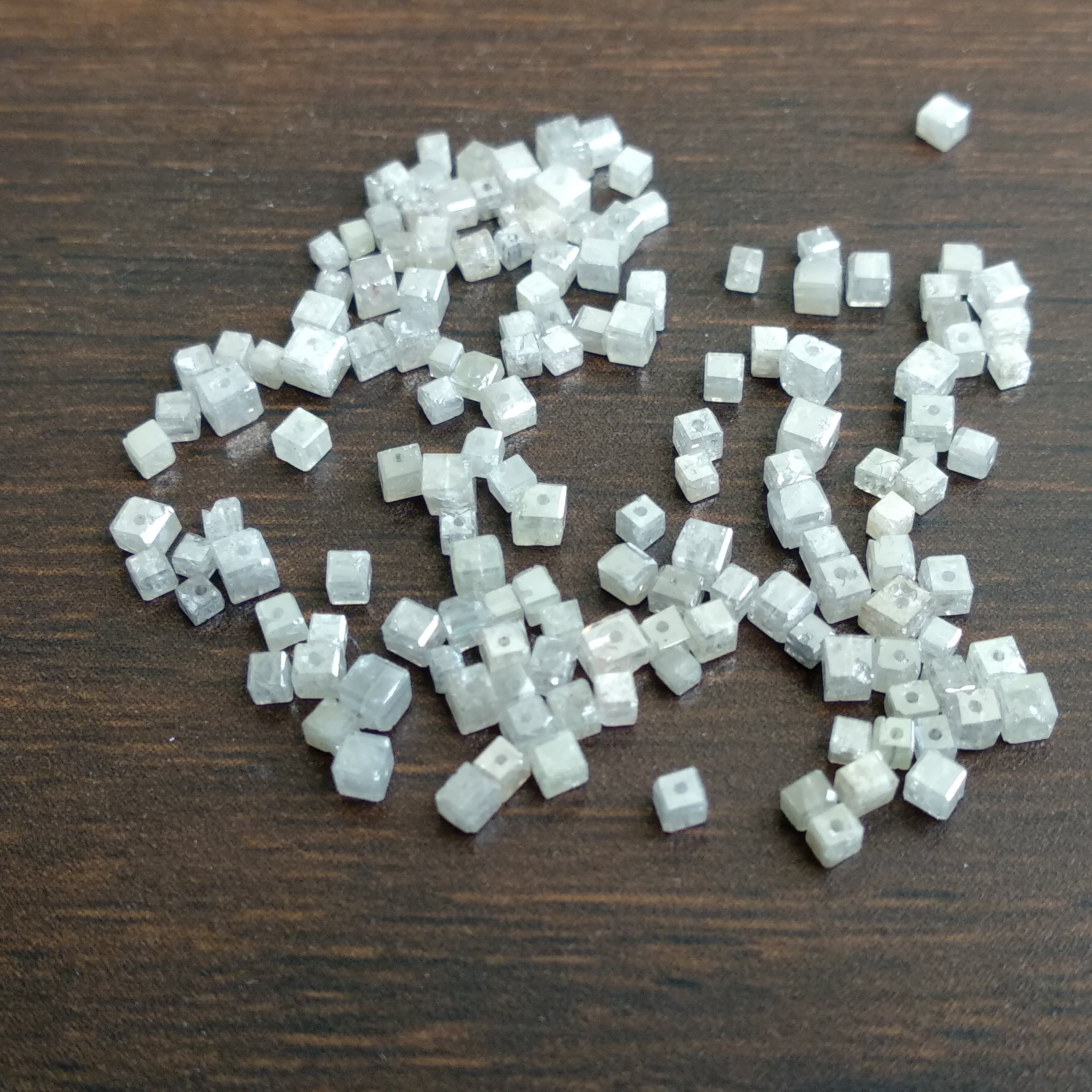 Natural Grey Color Polished Cube Loose Diamonds Beads wt Drilled Hole 1.50 to 2.00 MM Size 5.00 Carat Lot