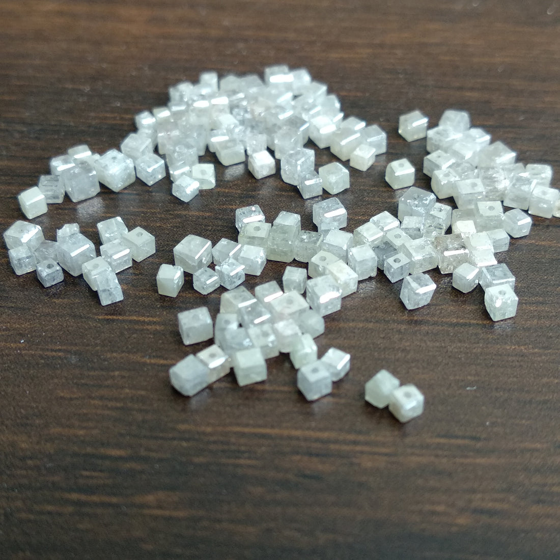 Antique Natural Grey Color Polished Cube Loose Diamonds Beads with Drilled Hole 2.00 to 3.00 MM Size 2.00 Carat Lot