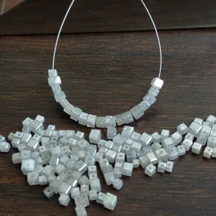 1.00 Ct 1.50-2.00 MM Natural Gray Color Polished Cube Loose Diamonds Beads with Drilled Hole