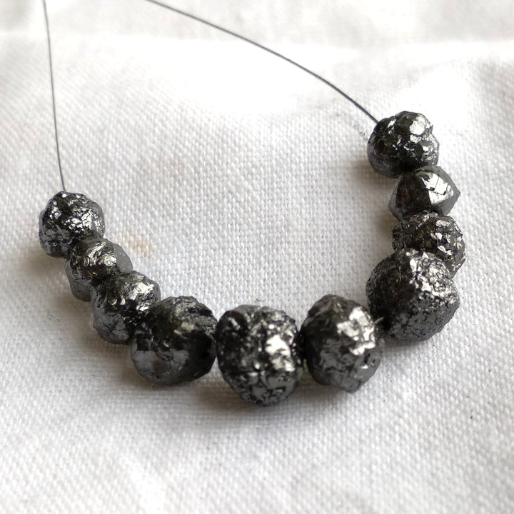 Natural Rough Diamond 4 Pcs. Black Round Rough Diamond 5.0 to 6.0 MM Size wt Drilled Hole