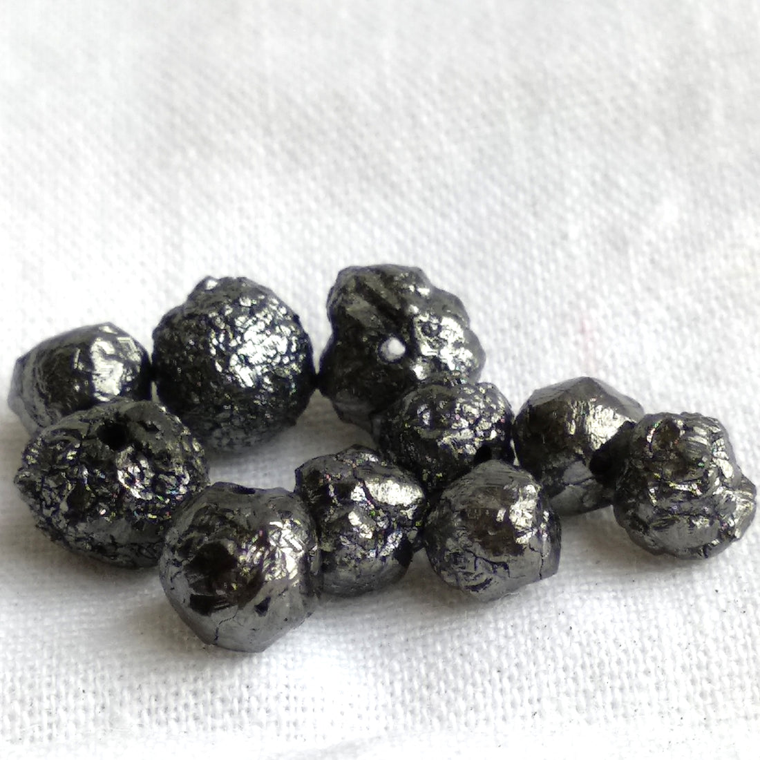 10 Pcs. Black Round Rough Diamond 4.00 to 6.00 MM Size - Natural Loose Rough Diamonds wt Drilled Hole for Jewelry