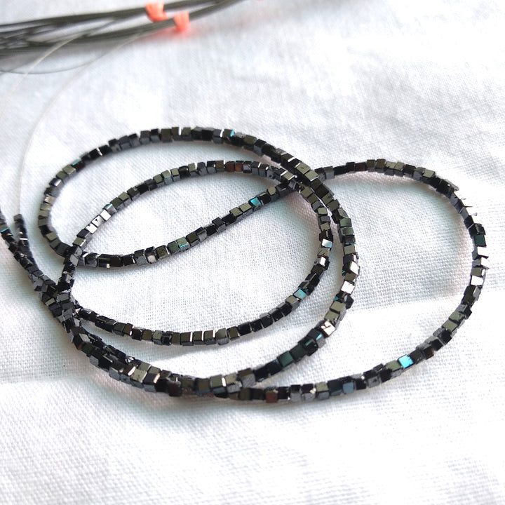 15.00 Ct Fancy Black Color Cube Loose Diamond Beads 16" Strand Necklace 1.50-2.00 MM Size
