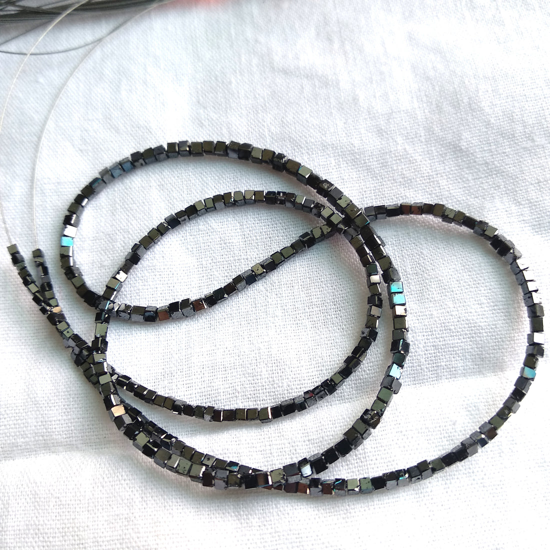 20.00 Ct Natural Black Cube Loose Diamond Beads 16" Strand Necklace, 1.50-2.50 MM Sparkling Square Shape Diamond Beads