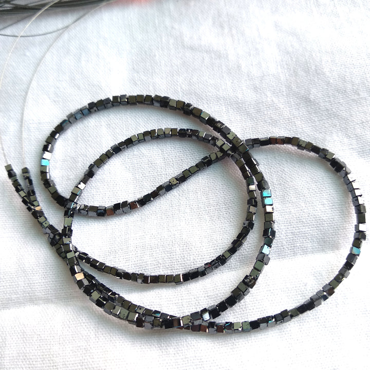 20.00 Ct Natural Black Cube Loose Diamond Beads 16" Strand Necklace, 1.50-2.50 MM Sparkling Square Shape Diamond Beads