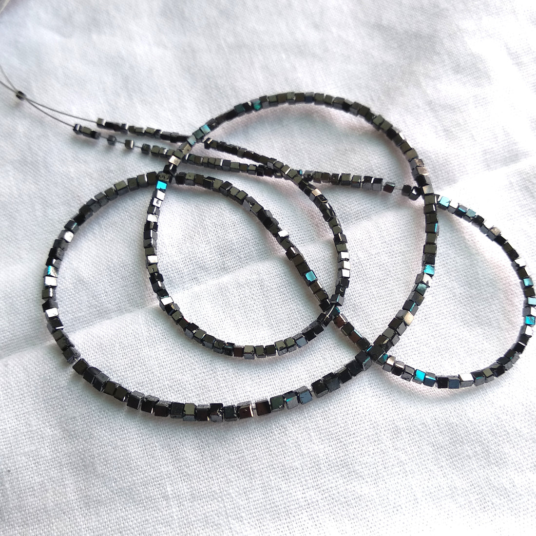 20.00 Ct Natural Black Cube Loose Diamond Beads 16" Strand Necklace, 1.50-2.50 MM Sparkling Square Shape Diamond Beads
