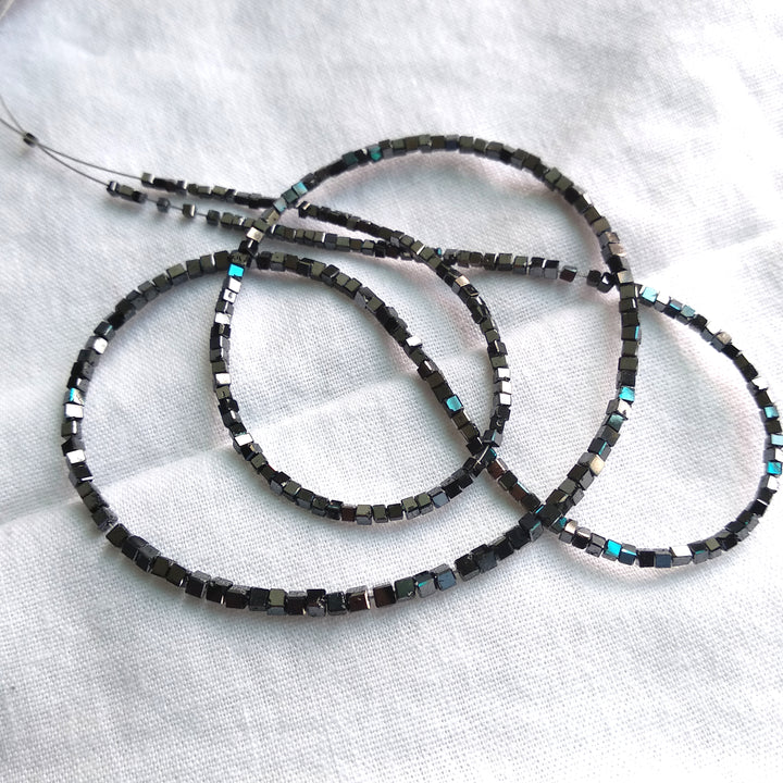 15.00 Ct Fancy Black Color Cube Loose Diamond Beads 16" Strand Necklace 1.50-2.00 MM Size