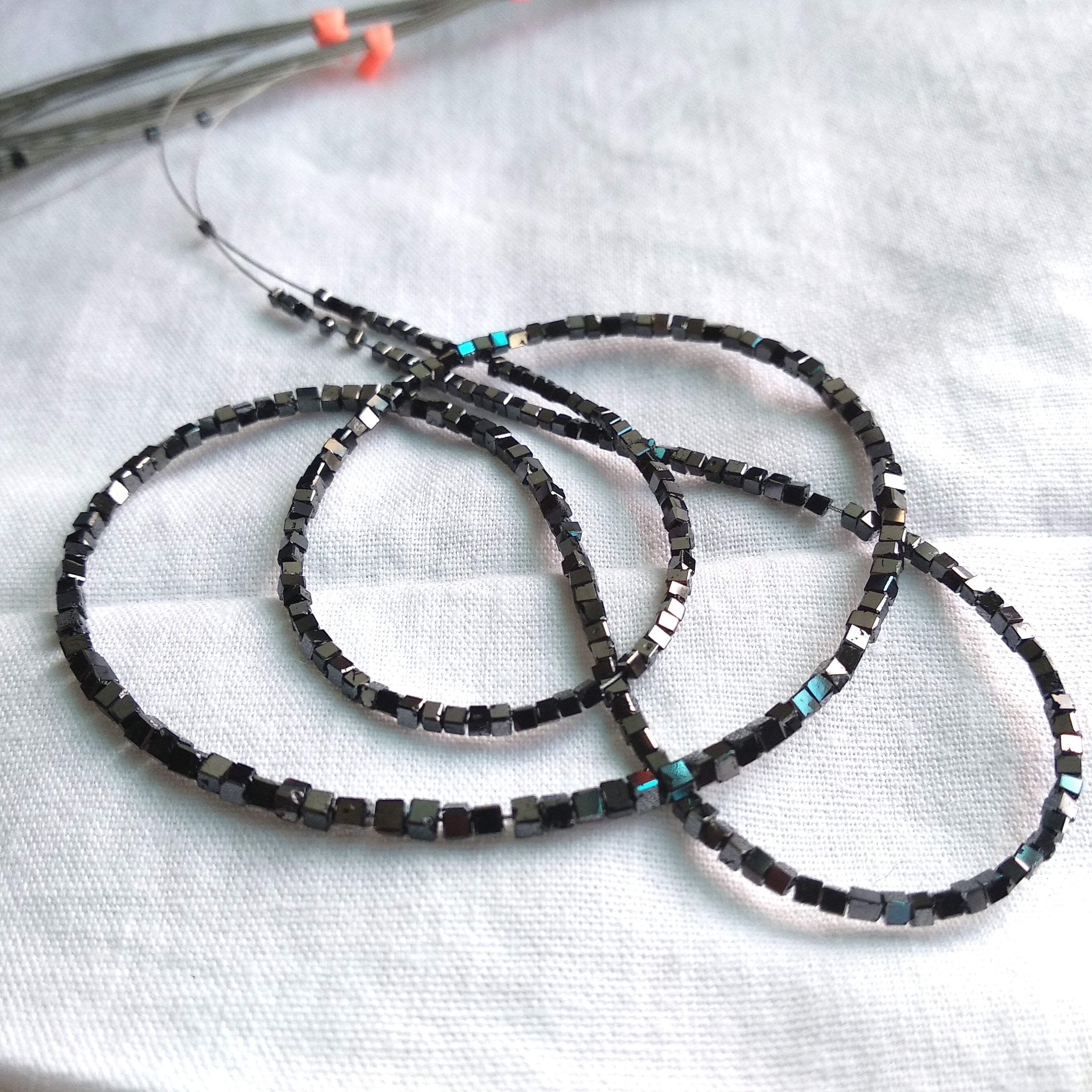 8.00 Ct Fancy Black Color Cube Polished Loose Diamond Beads 7" Bracelet wt Silver Clasp