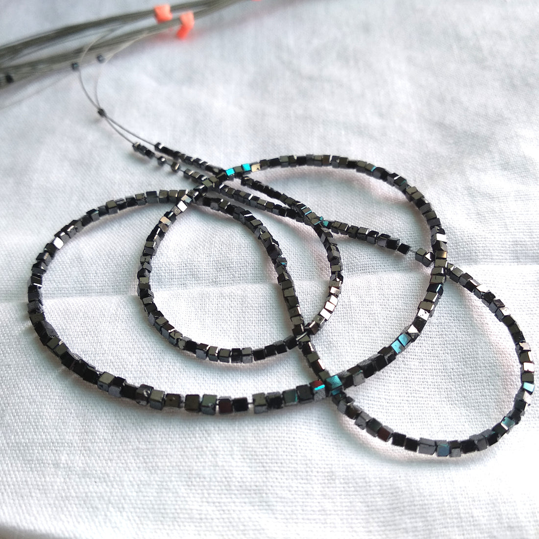 20.00 Ct Natural Black Cube Loose Diamond Beads 16" Strand Necklace, 1.50-2.50 MM Sparkling Square Shape Diamond Beads