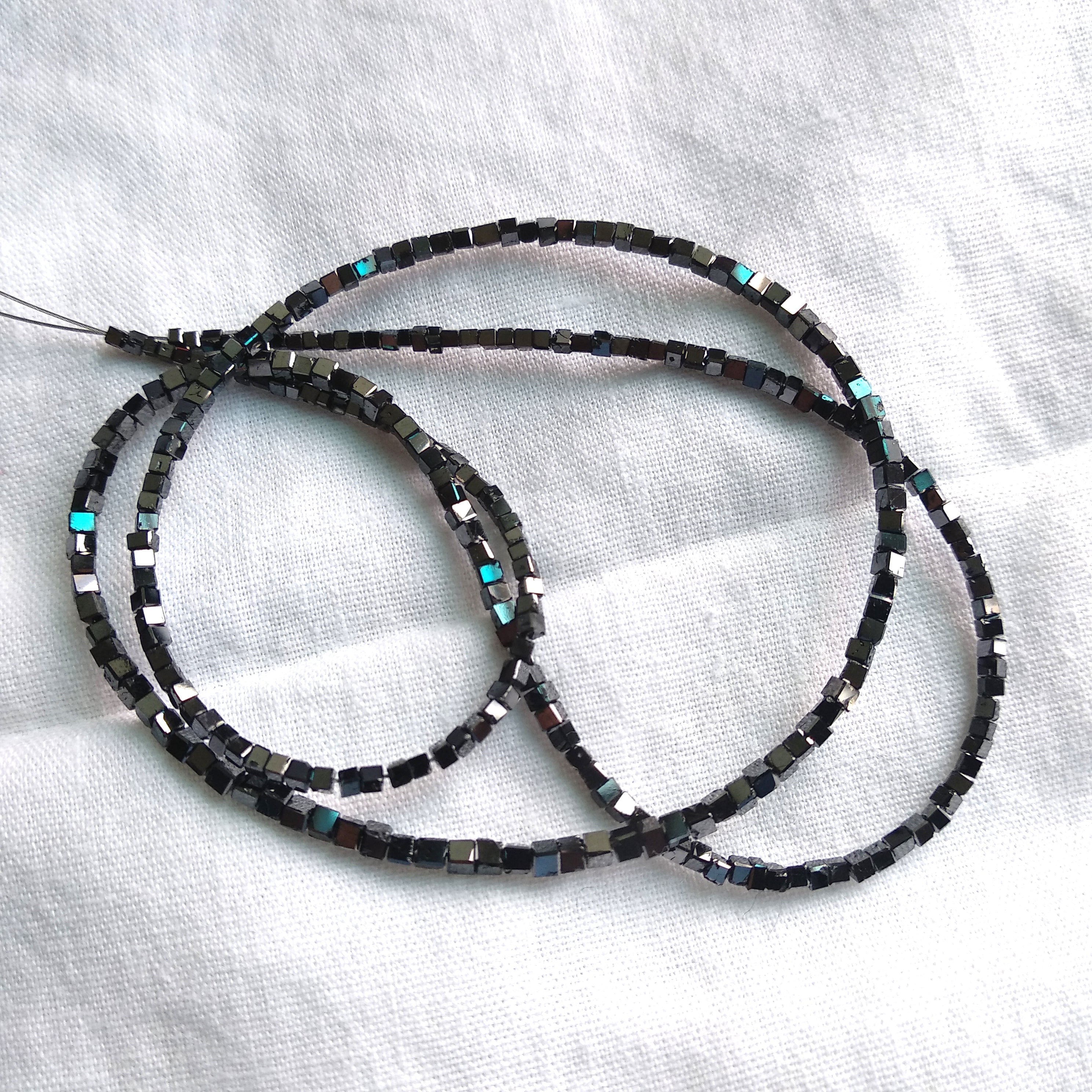 8.00 Ct Fancy Black Color Cube Polished Loose Diamond Beads 7" Bracelet wt Silver Clasp