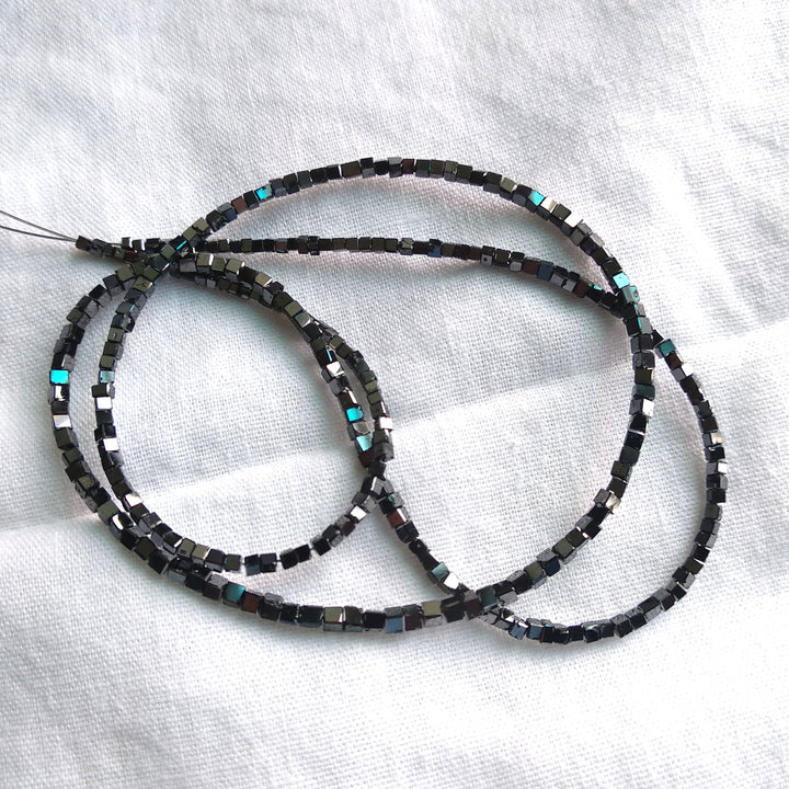 20.00 Ct Natural Black Cube Loose Diamond Beads 16" Strand Necklace, 1.50-2.50 MM Sparkling Square Shape Diamond Beads