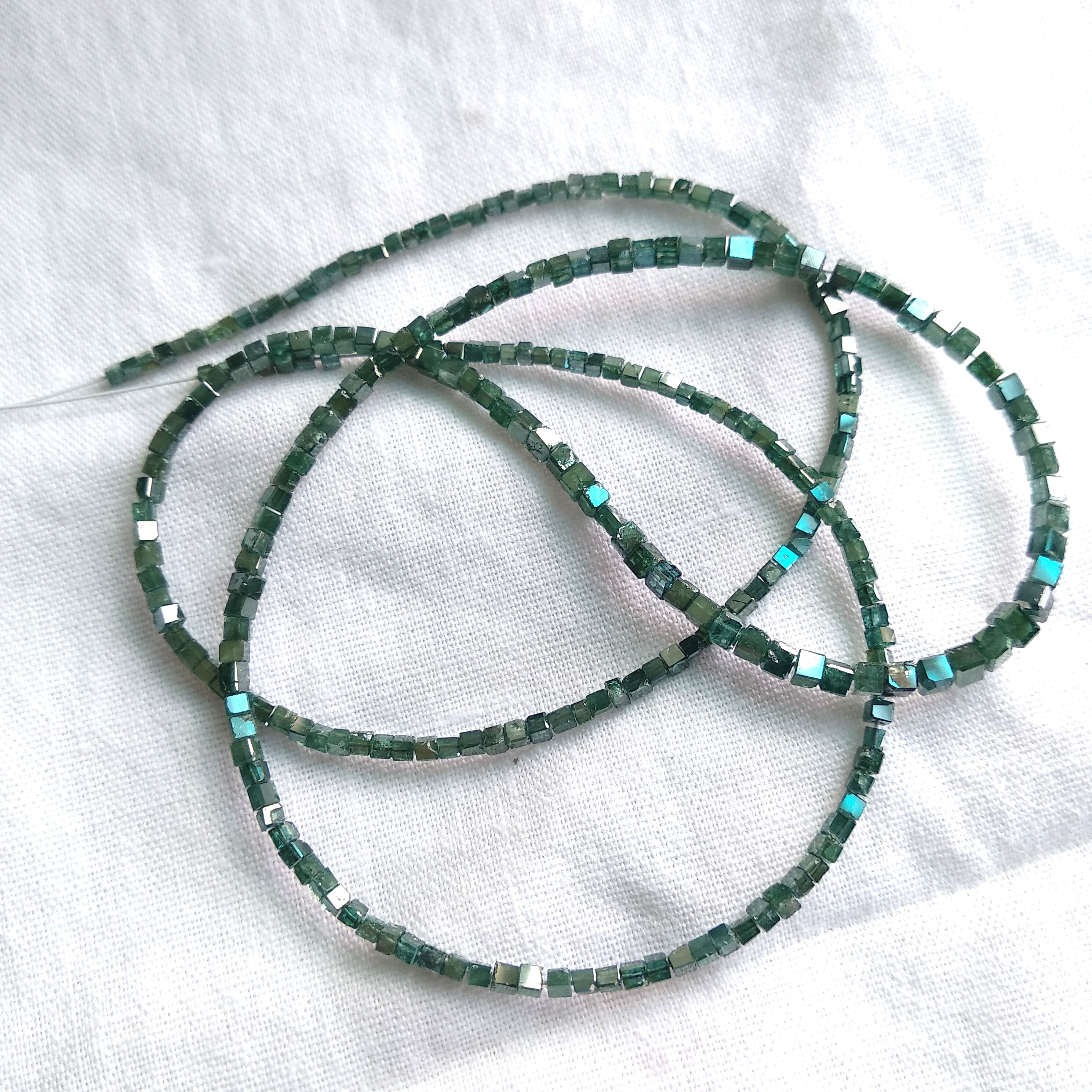 8.00 Ct Natural Blue Cube Loose Diamond Beads 7" Bracelet Chain wt Silver Clasp, 1.50mm To 2.00mm Size
