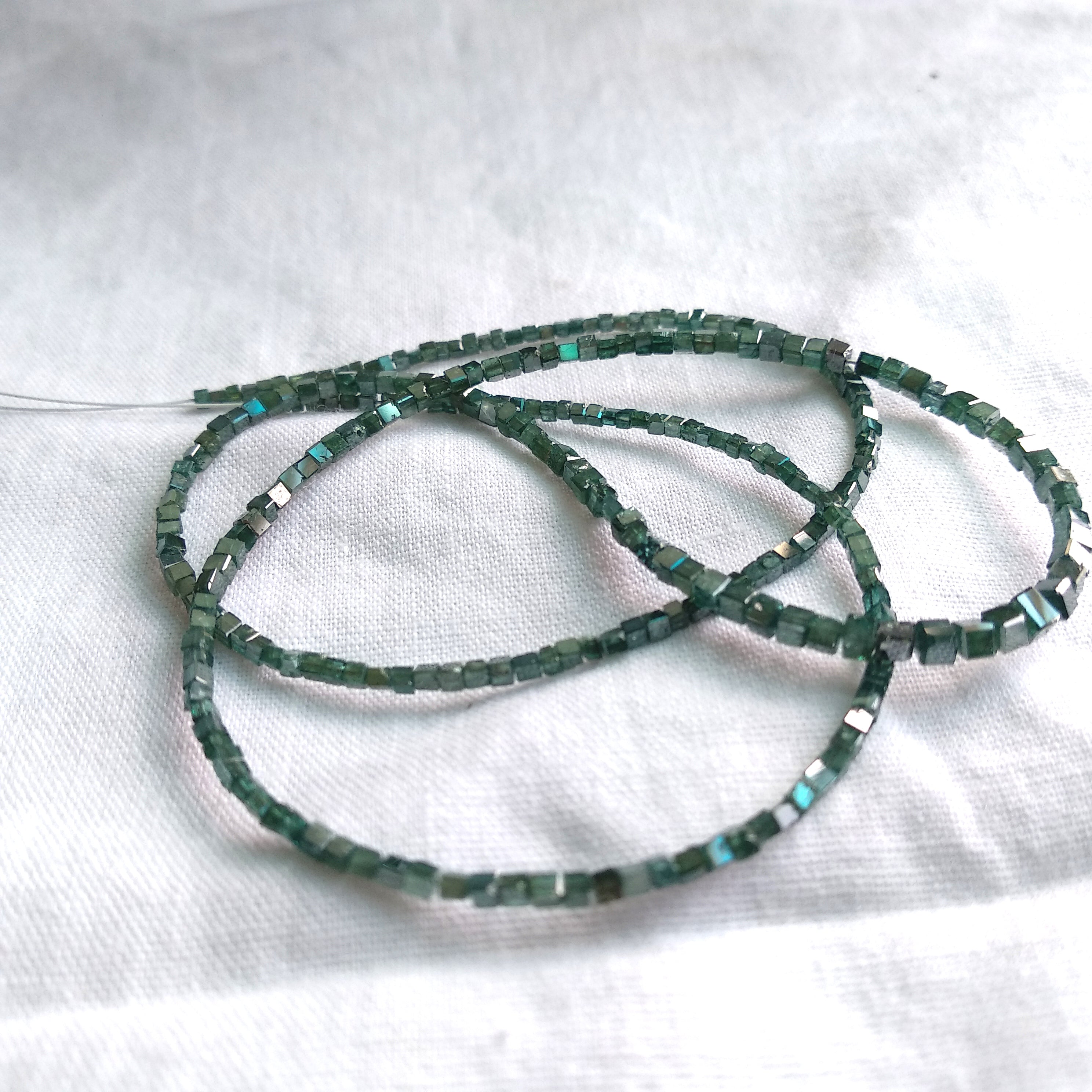 8.00 Ct Natural Blue Cube Loose Diamond Beads 7" Bracelet Chain wt Silver Clasp, 1.50mm To 2.00mm Size