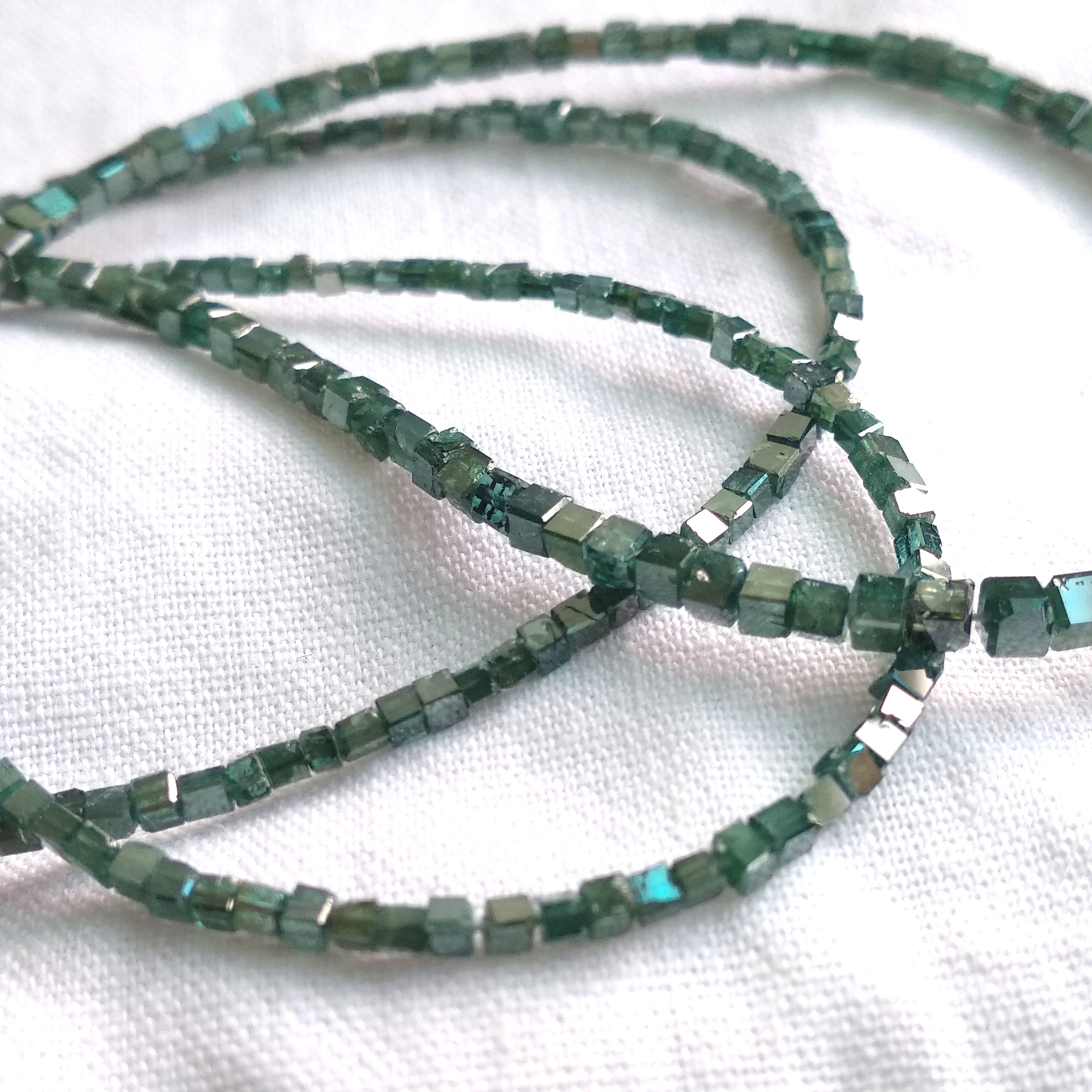 8.00 Ct Natural Blue Cube Loose Diamond Beads 7" Bracelet Chain wt Silver Clasp, 1.50mm To 2.00mm Size