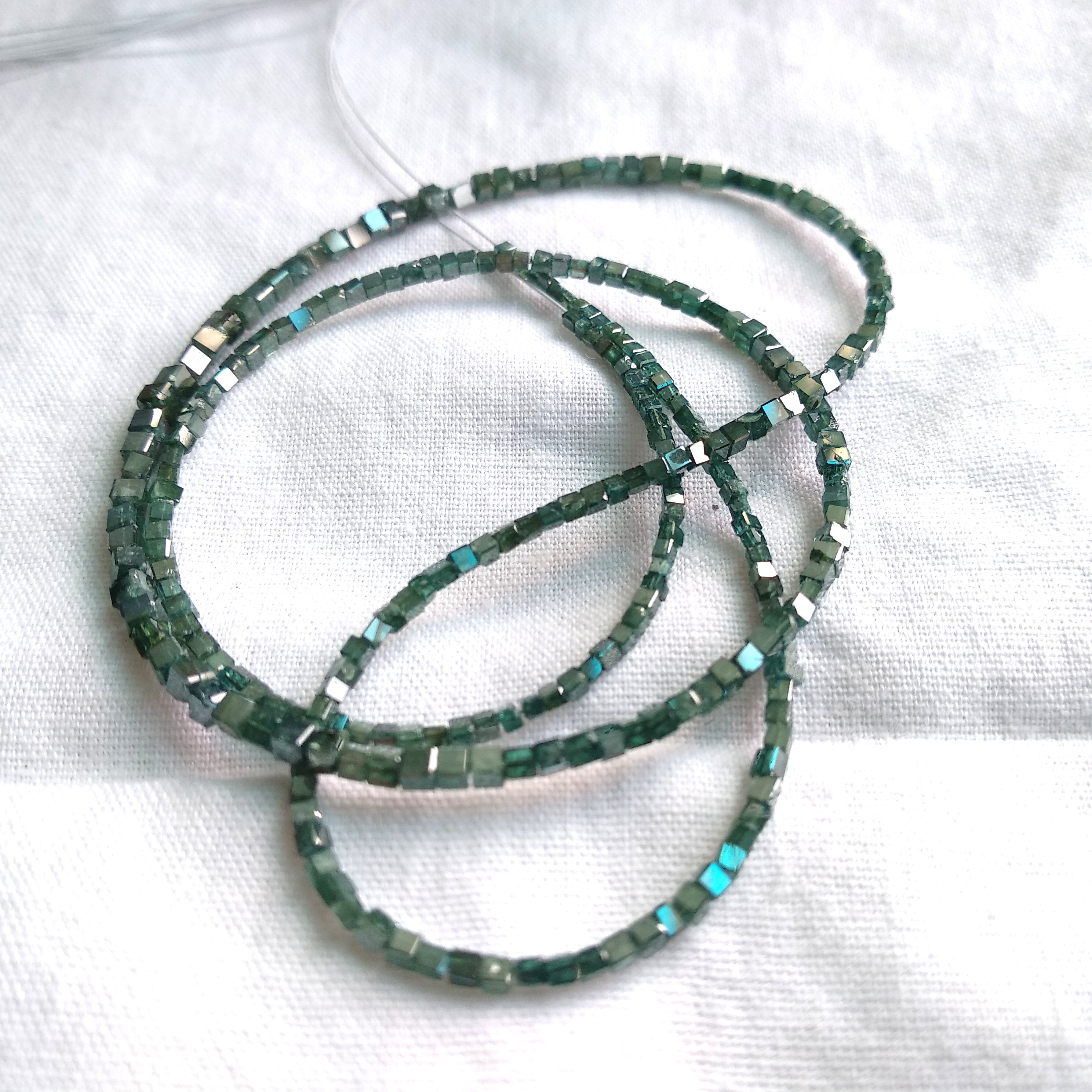 8.00 Ct Natural Blue Cube Loose Diamond Beads 7" Bracelet Chain wt Silver Clasp, 1.50mm To 2.00mm Size