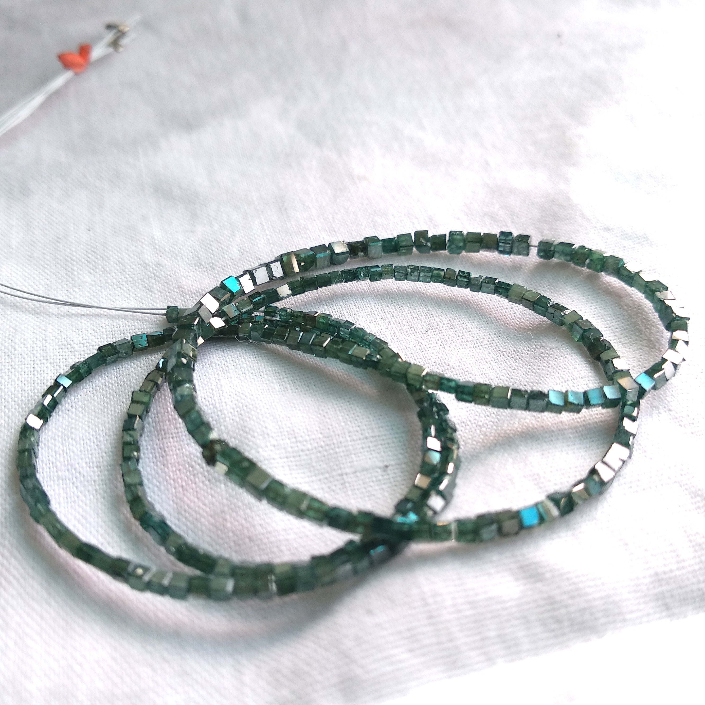 8.00 Ct Natural Blue Cube Loose Diamond Beads 7" Bracelet Chain wt Silver Clasp, 1.50mm To 2.00mm Size
