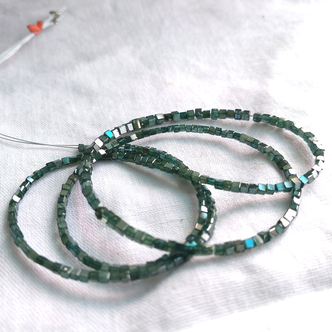 8.00 Ct Natural Blue Cube Loose Diamond Beads 7" Bracelet Chain wt Silver Clasp, 1.50mm To 2.00mm Size