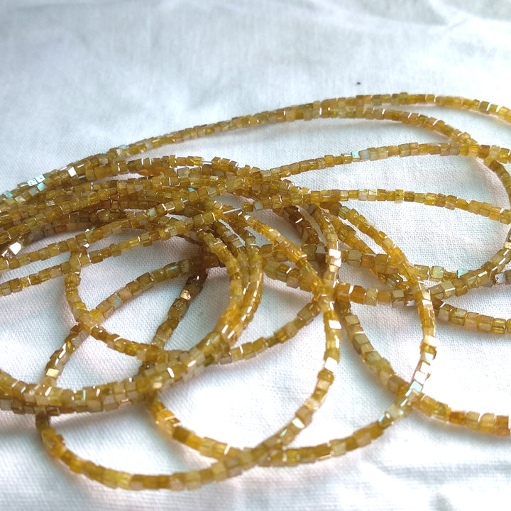 20.00 Ct 1.50 to 2.50 MM Natural Yellow Color Cube Polished Loose Diamond Beads 16" Strand Necklace wt Silver Clasp