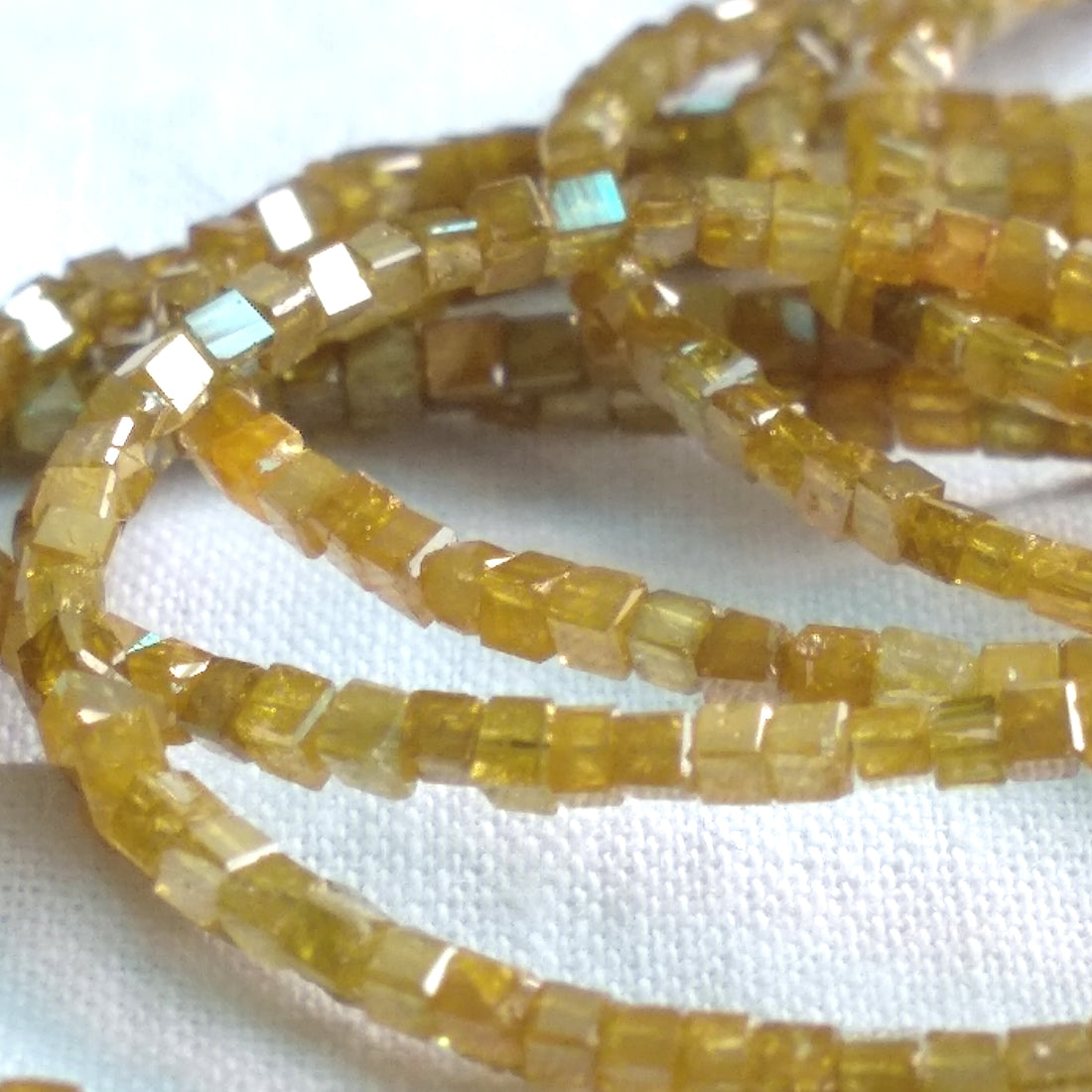 20.00 Ct 1.50 to 2.50 MM Natural Yellow Color Cube Polished Loose Diamond Beads 16" Strand Necklace wt Silver Clasp