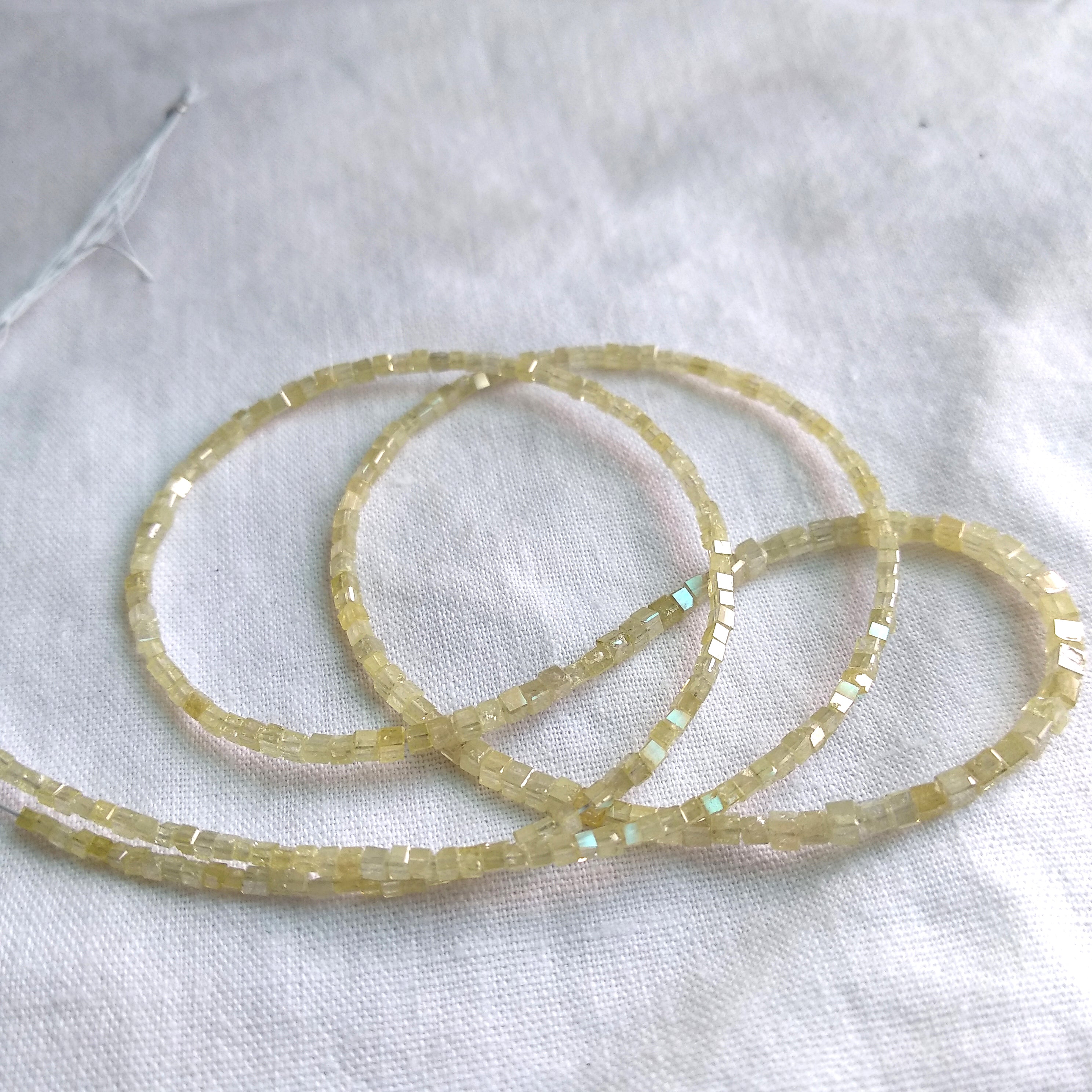 8.00 Ct 1.50 to 2.00 MM Natural Light Yellow Cube Polished Loose Diamond Beads 7" Bracelet with Silver Clasp