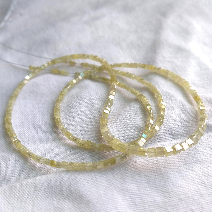 13.00 Ct Natural Light Yellow Color Cube Polished Loose Diamond Beads 16" Strand Necklace 1.50-2.00 MM
