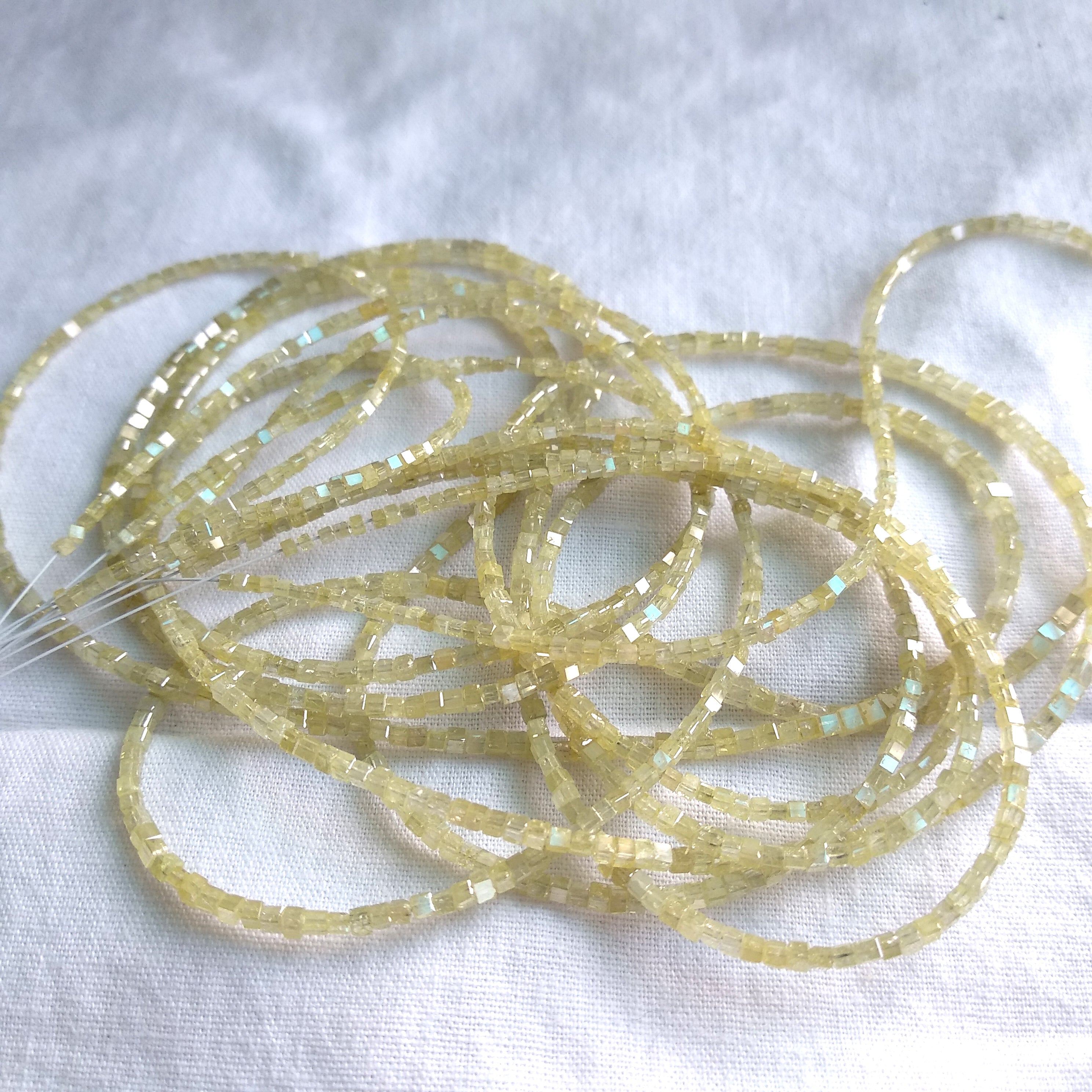 8.00 Ct 1.50 to 2.00 MM Natural Light Yellow Cube Polished Loose Diamond Beads 7" Bracelet with Silver Clasp
