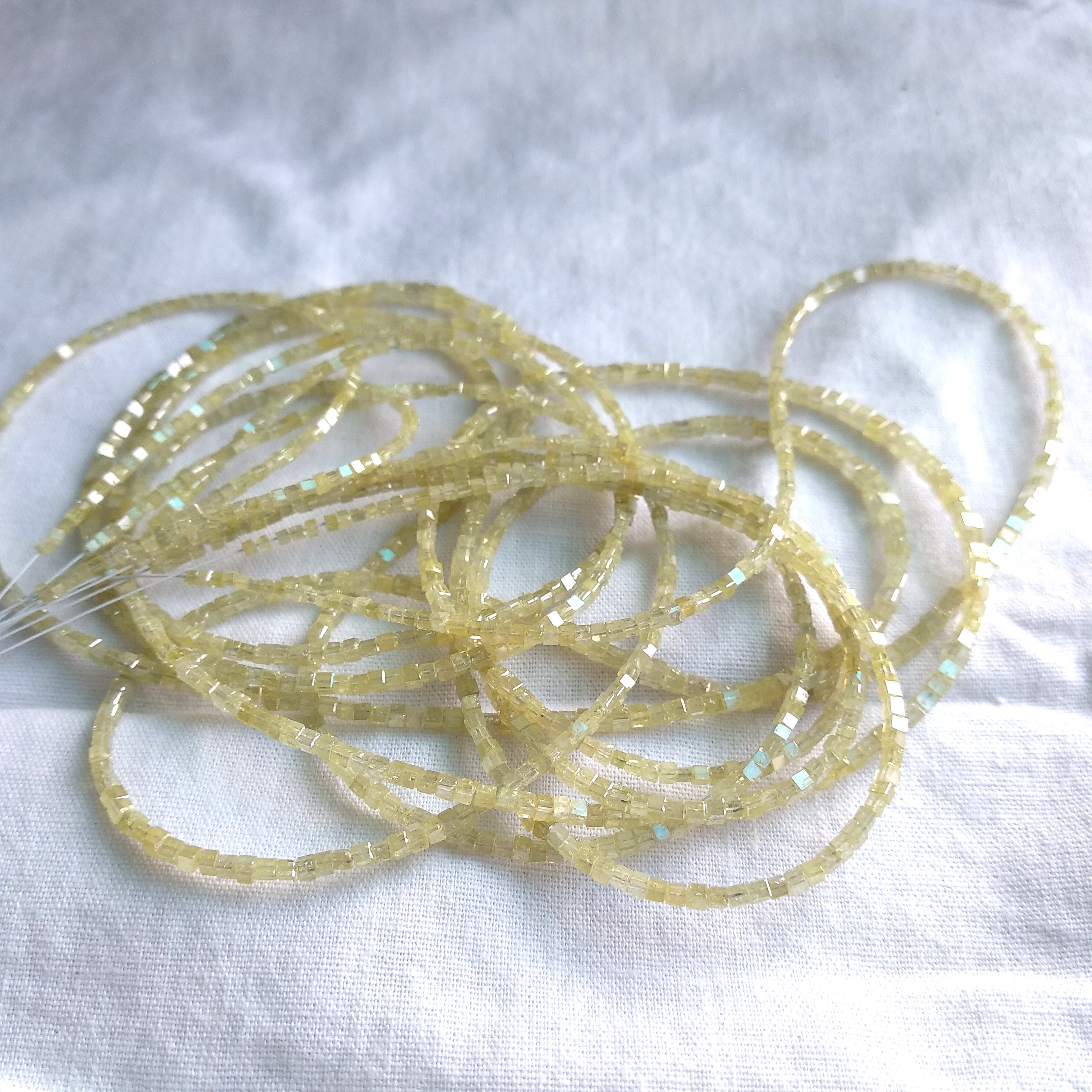 8.00 Ct 1.50 to 2.00 MM Natural Light Yellow Cube Polished Loose Diamond Beads 7" Bracelet with Silver Clasp