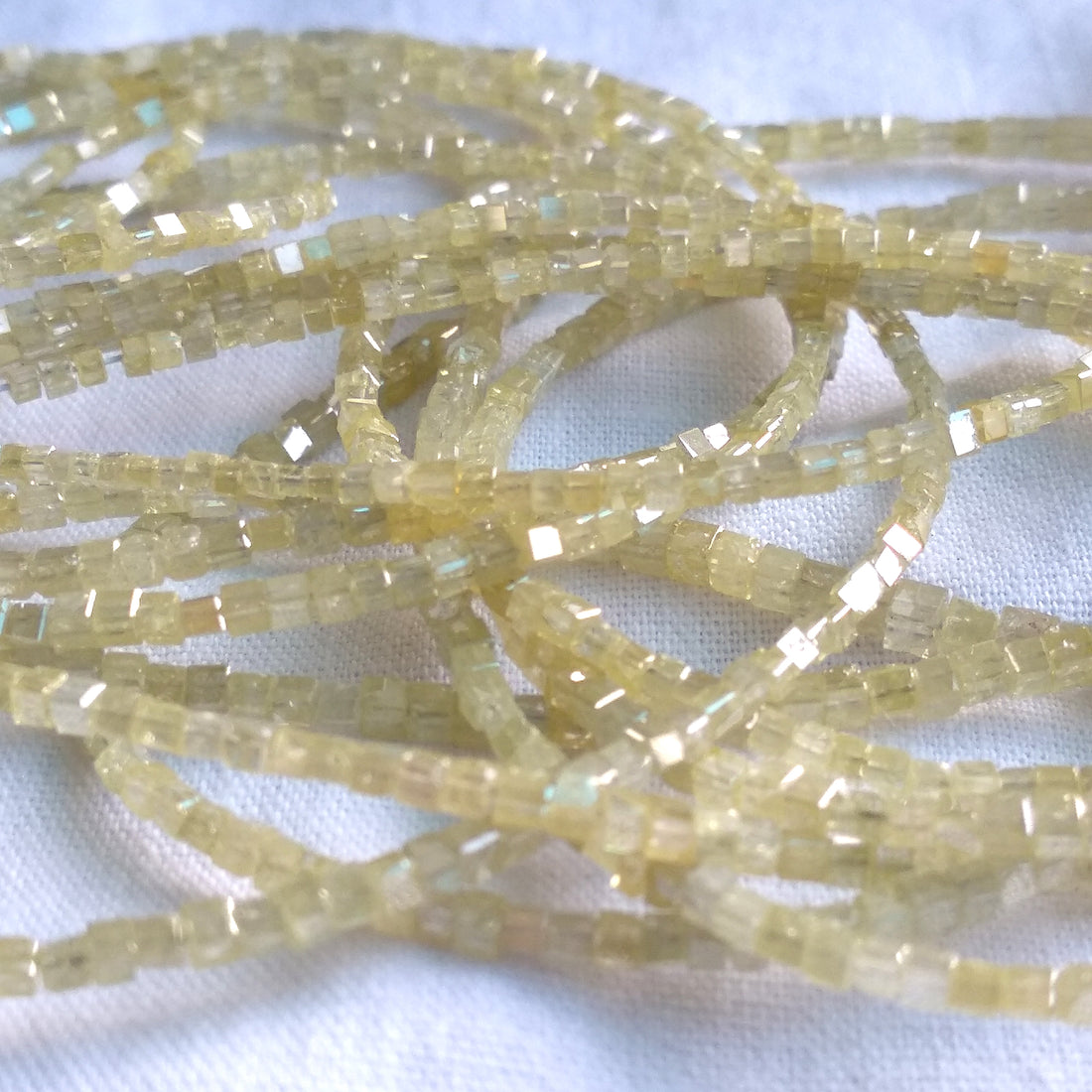 15.00 Ct Natural Light Yellow Color Cube Polished Loose Diamond Beads 16" Strand Necklace 1.50-2.00 MM Size