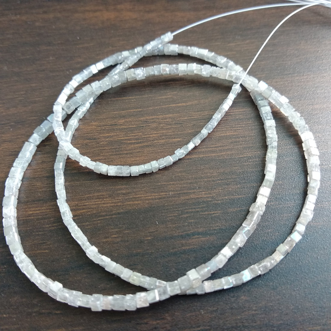 20.00 Ct Natural Gray Color Cube Square Loose Diamond Beads 16" Strand Necklace wt Silver Clasp 1.50 to 2.50 MM