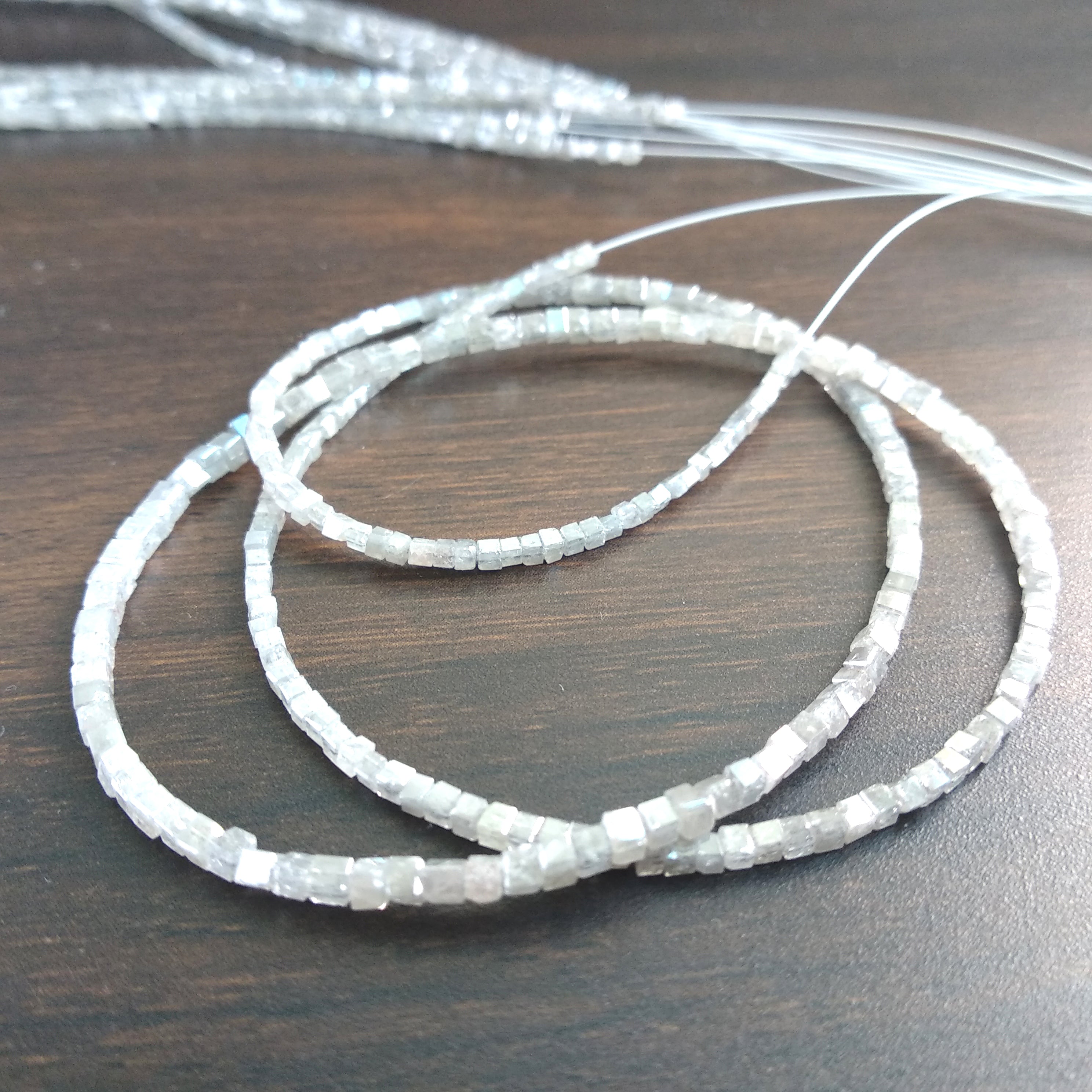 13.00 Ct Natural Gray Color Cube Loose Diamond Beads 16" Strand Necklace wt Silver Clasp