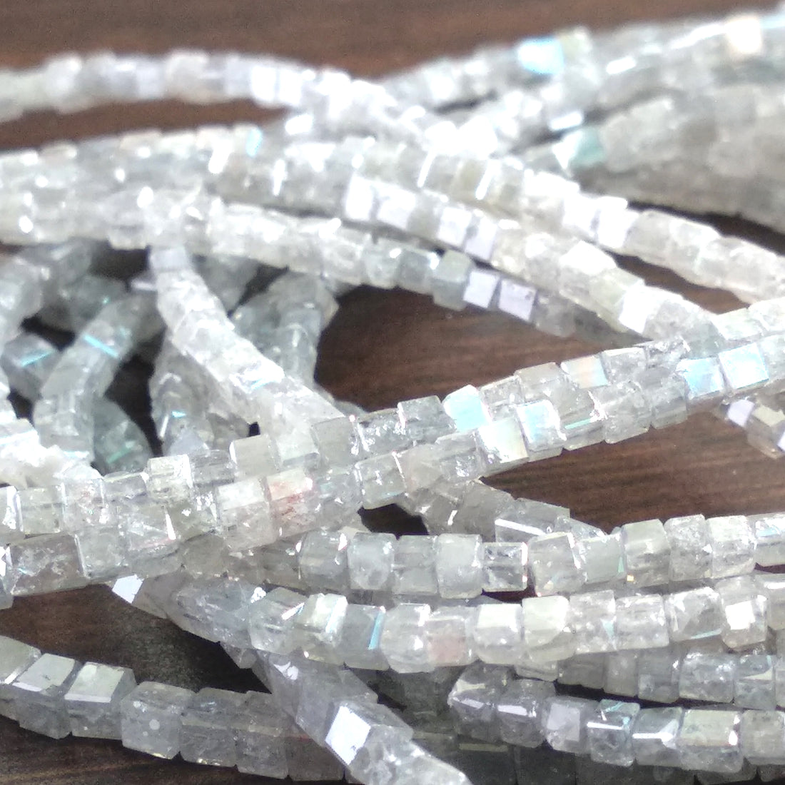 20.00 Ct Natural Gray Color Cube Square Loose Diamond Beads 16" Strand Necklace wt Silver Clasp 1.50 to 2.50 MM
