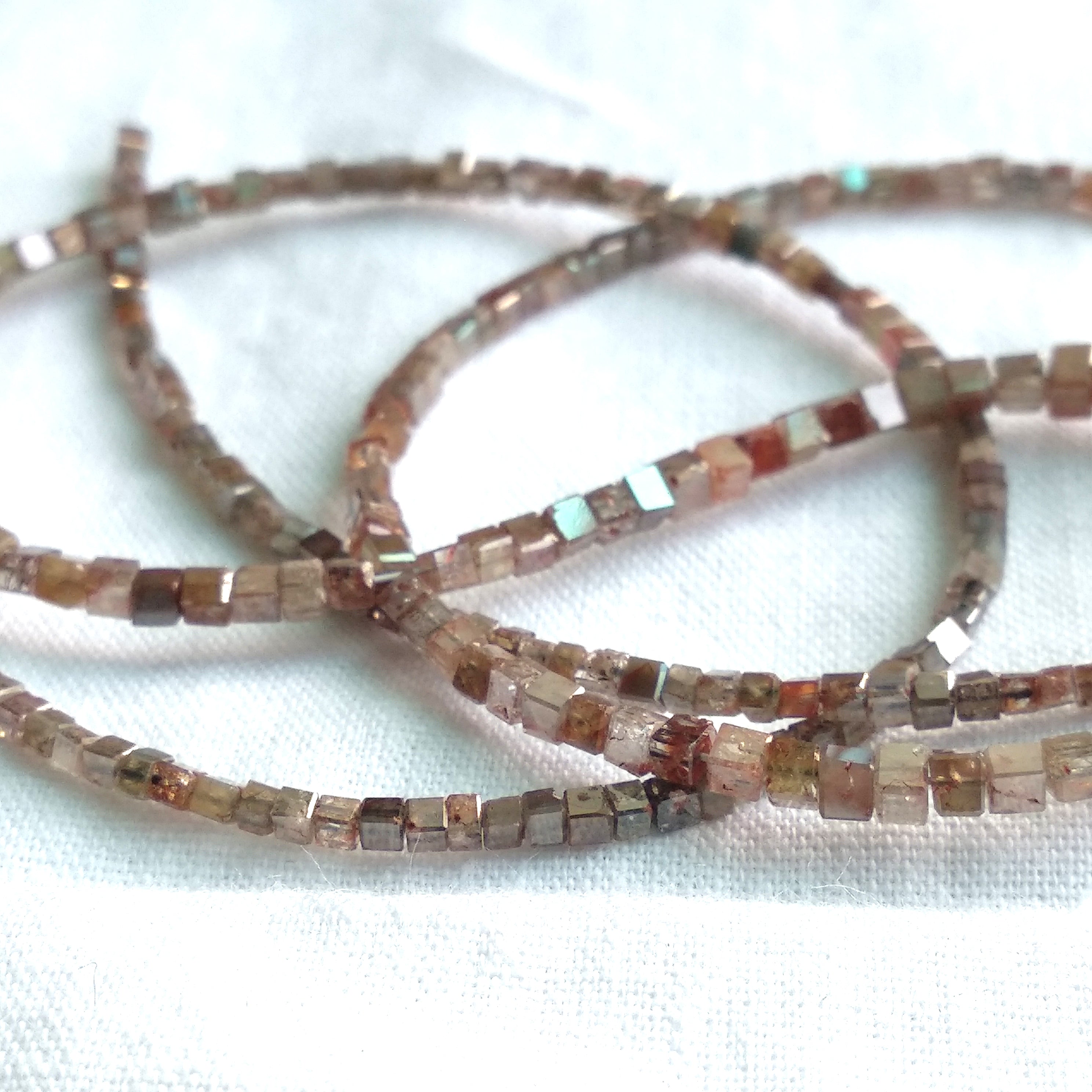 13.00 Ct Natural Reddish Color Cube Square Loose Diamond Beads 16" Strand Necklace wt Silver Clasp