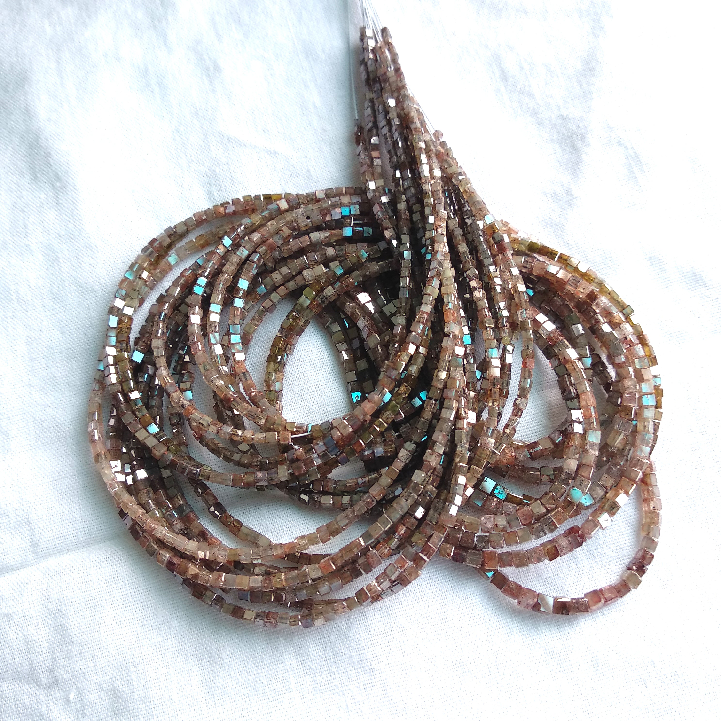 13.00 Ct Natural Reddish Color Cube Square Loose Diamond Beads 16" Strand Necklace wt Silver Clasp