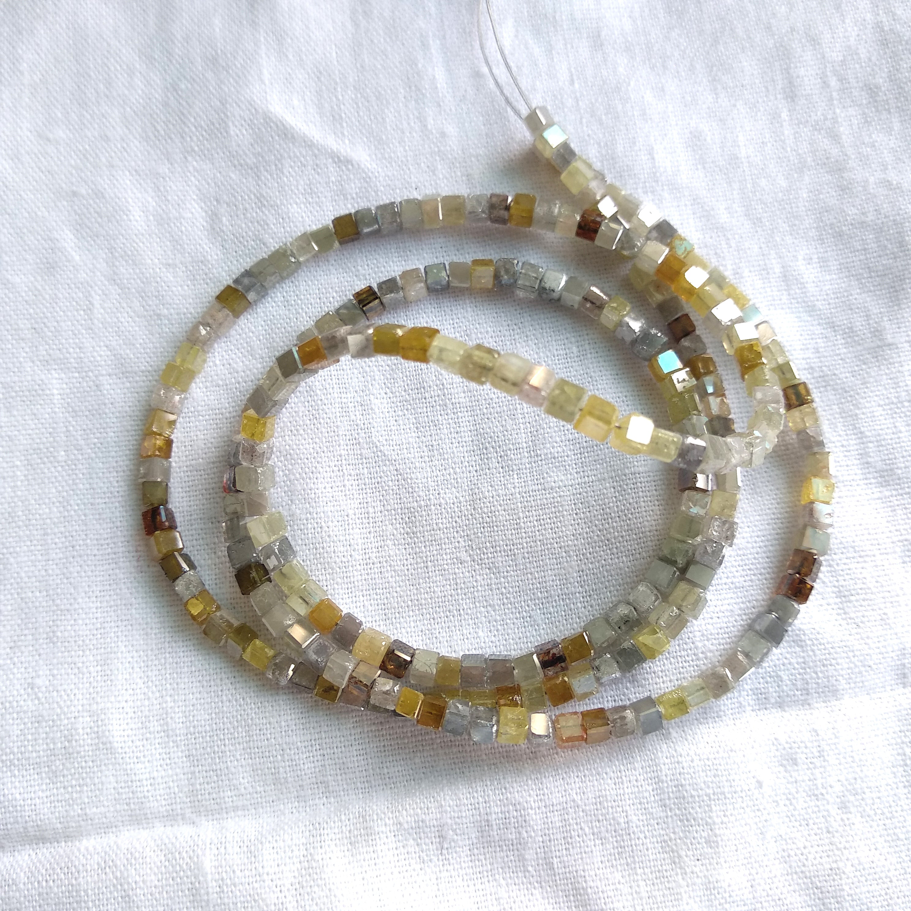 8.00 Ct 1.50 to 2.00 MM Unique Natural Multi Color Polished Cube Loose Diamonds Beads 7" Bracelet wt Silver Clasp