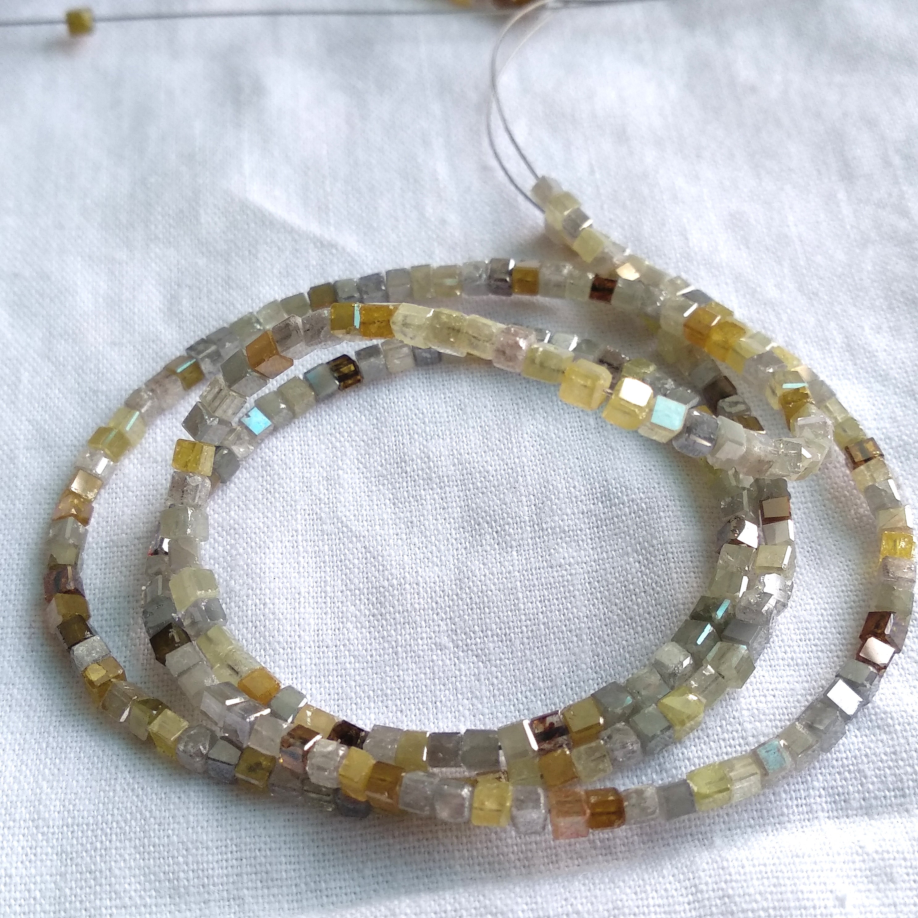8.00 Ct 1.50 to 2.00 MM Unique Natural Multi Color Polished Cube Loose Diamonds Beads 7" Bracelet wt Silver Clasp