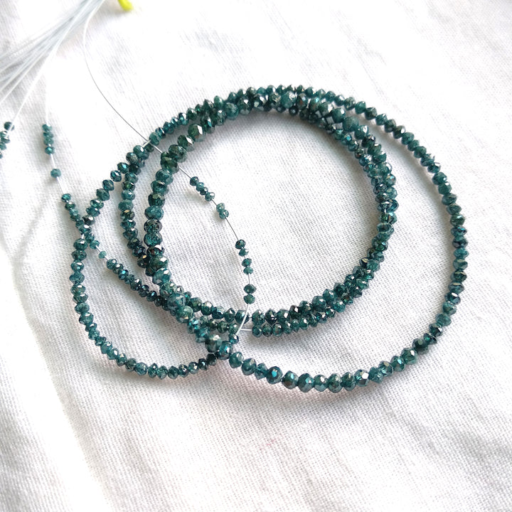 13.00 Carat Natural Blue Polished Round Loose Diamonds Beads 16" Strand Necklace 1.50 to 2.25 MM Size