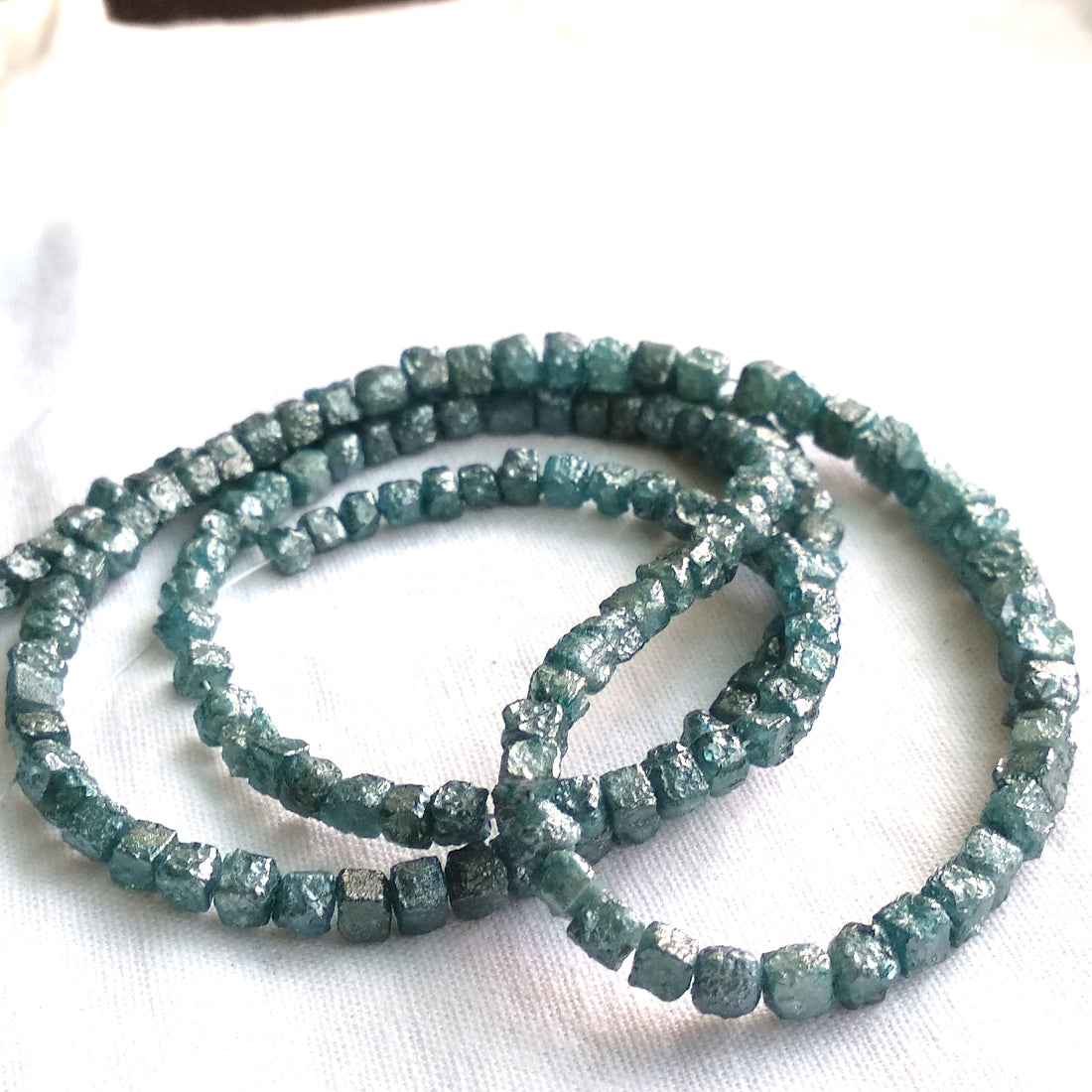 15 Carat Natural Cube Rough Diamonds Beads Strand - Blue Color Raw Diamonds Beads 16" Necklace Chain wt Silver Clasp