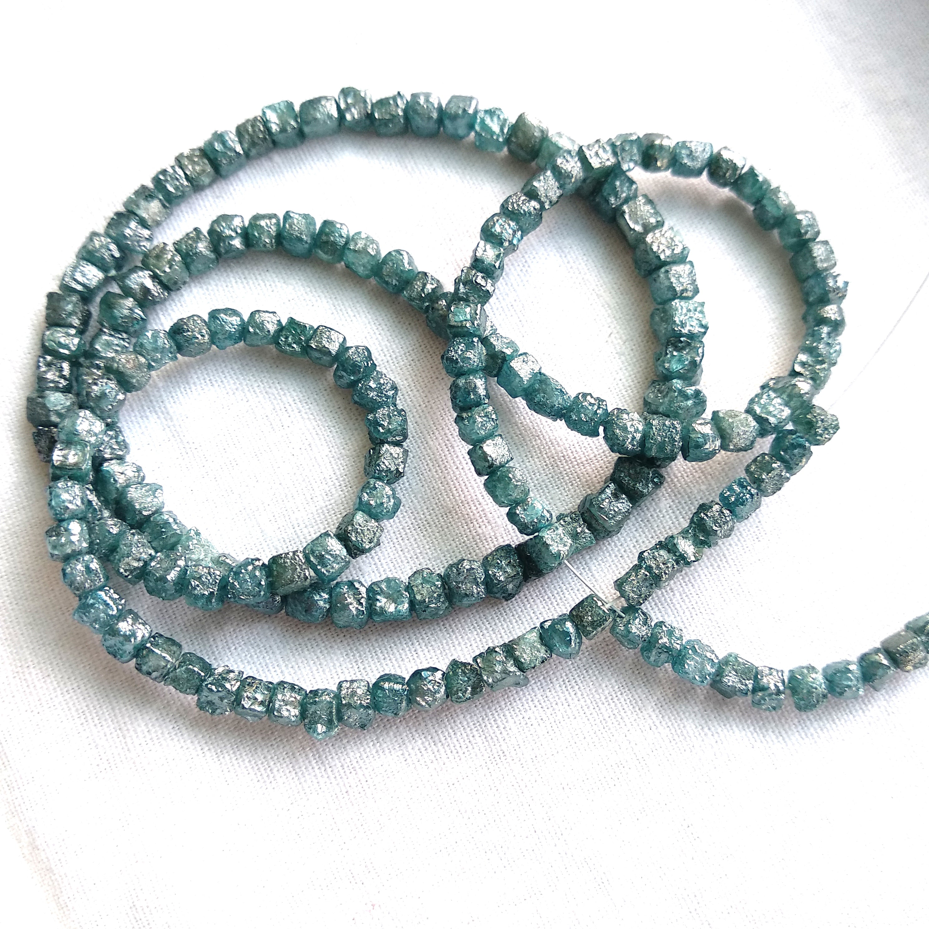 20.00 Ct Natural Blue Cube Rough Loose Diamond Beads with Drilled Hole 16" Strand Chain wt Silver Clasp