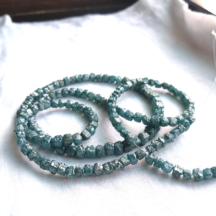 15 Carat Natural Cube Rough Diamonds Beads Strand - Blue Color Raw Diamonds Beads 16" Necklace Chain wt Silver Clasp