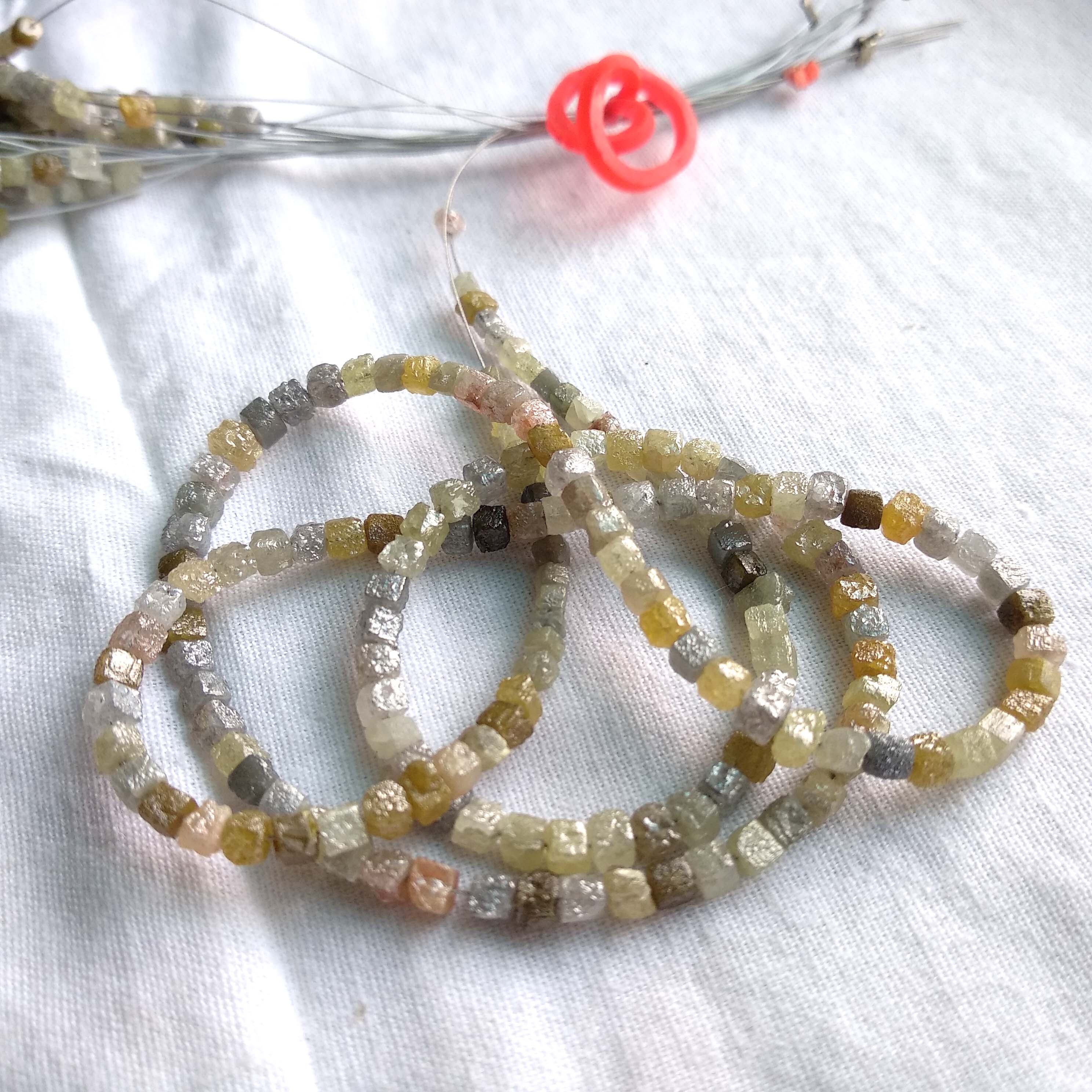 Natural Cube Rough Diamond, Fancy Multi Color Raw Loose Diamonds Beads 16" Strand 15 Ct 1.5-2.0 MM Chain Necklace