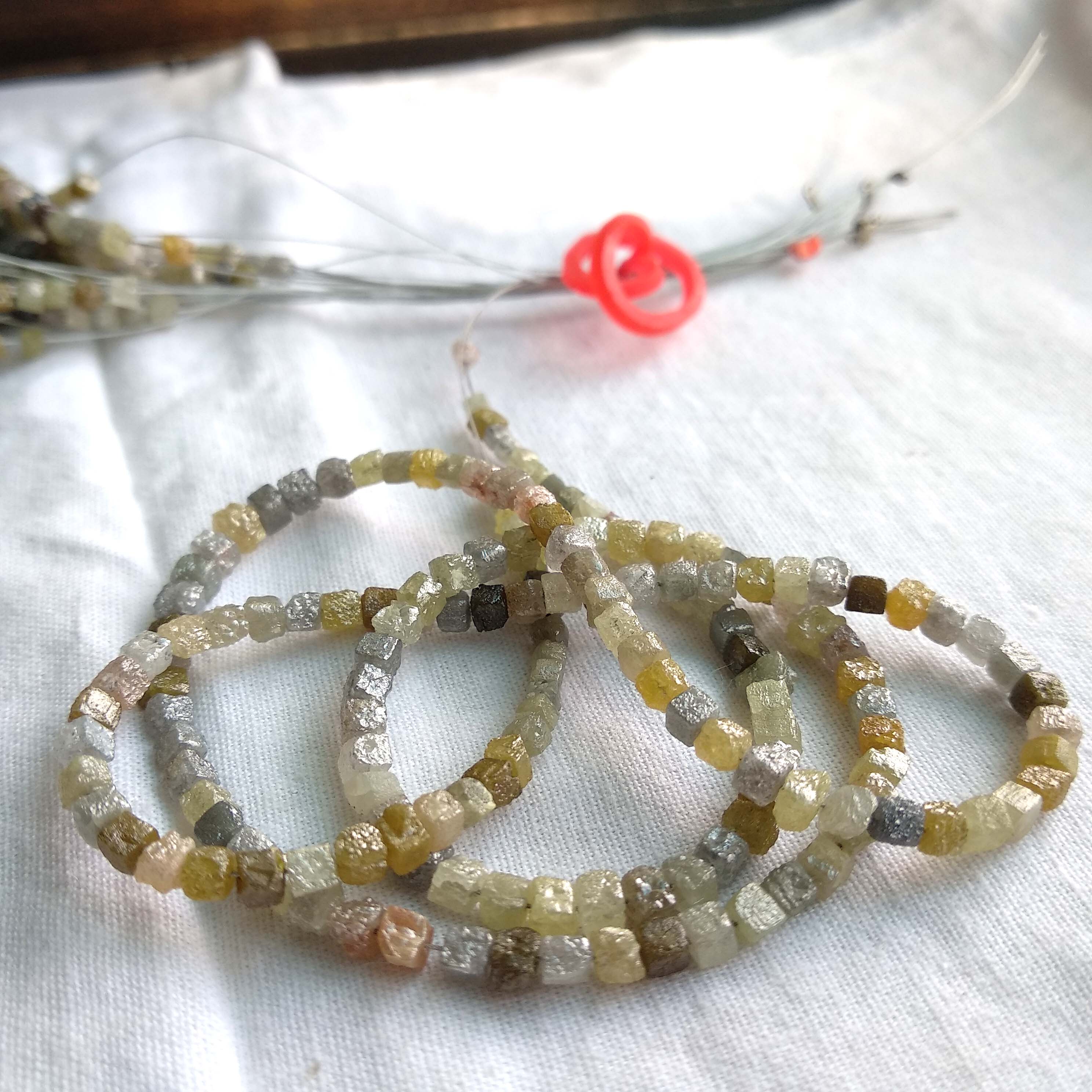 Natural Cube Rough Diamond, Fancy Multi Color Raw Loose Diamonds Beads 16" Strand 15 Ct 1.5-2.0 MM Chain Necklace
